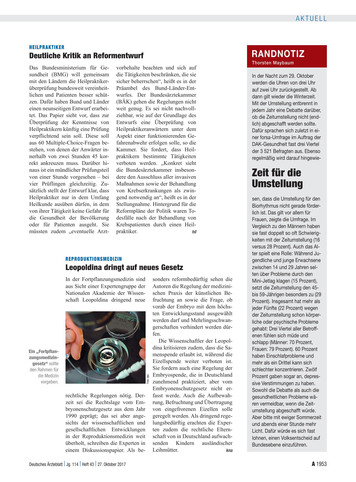 Vorschauseite 1: Randnotiz: Zeit für die Umstellung – Deutsches Ärzteblatt