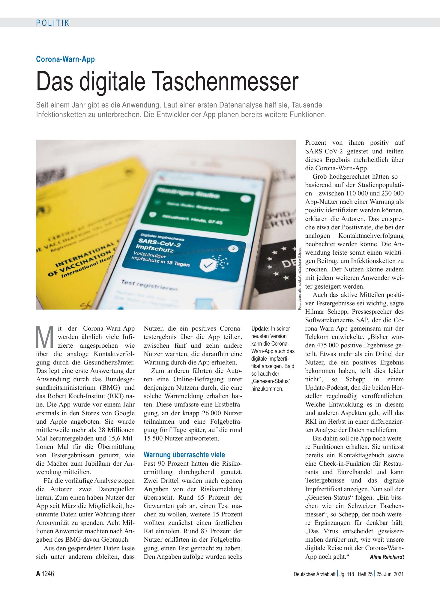 Vorschauseite 1: Corona-Warn-App: Das digitale Taschenmesser – Deutsches Ärzteblatt