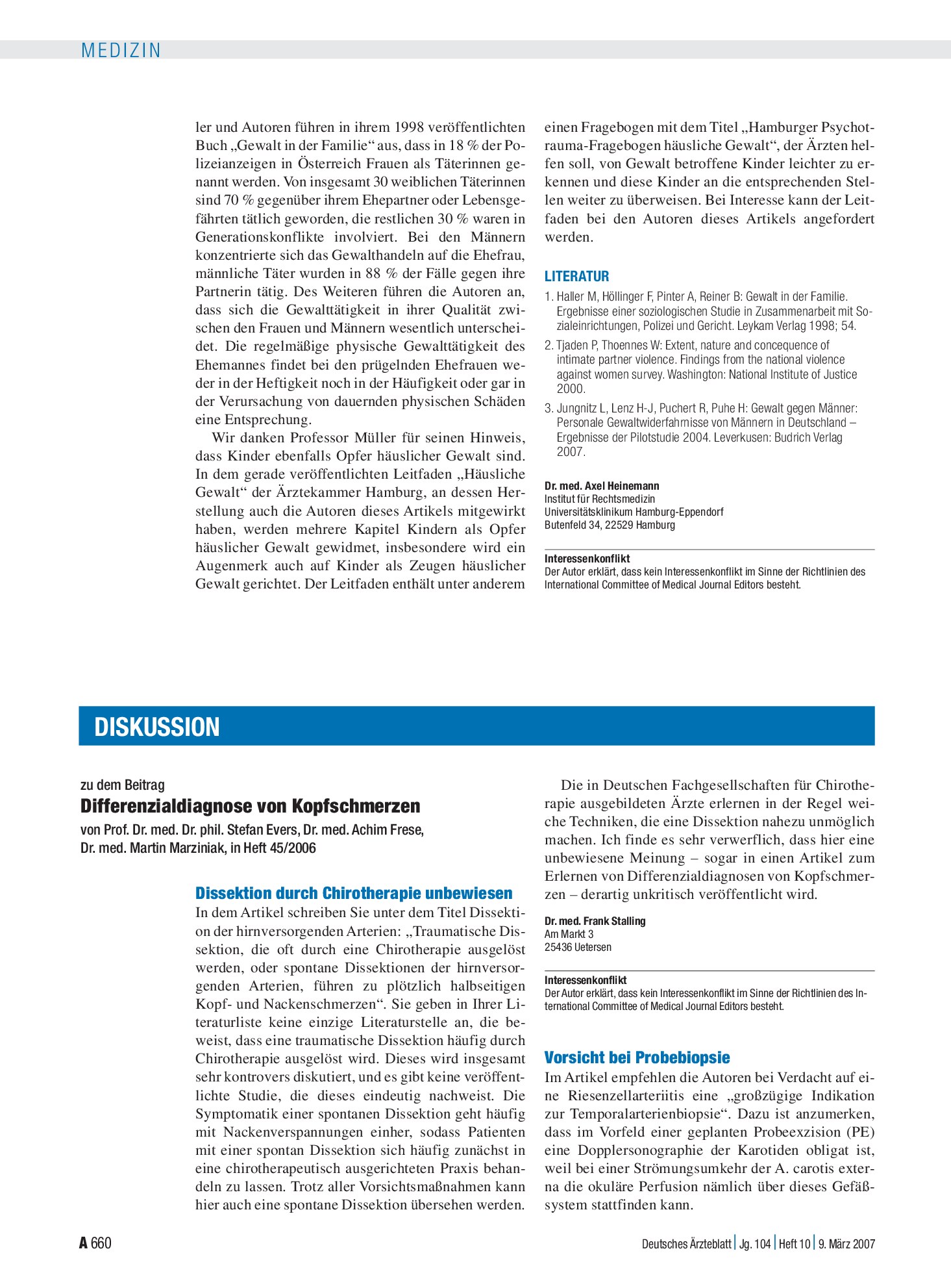 Vorschauseite 1: Differenzialdiagnose von Kopfschmerzen: Vorsicht bei Probebiopsie – Deutsches Ärzteblatt
