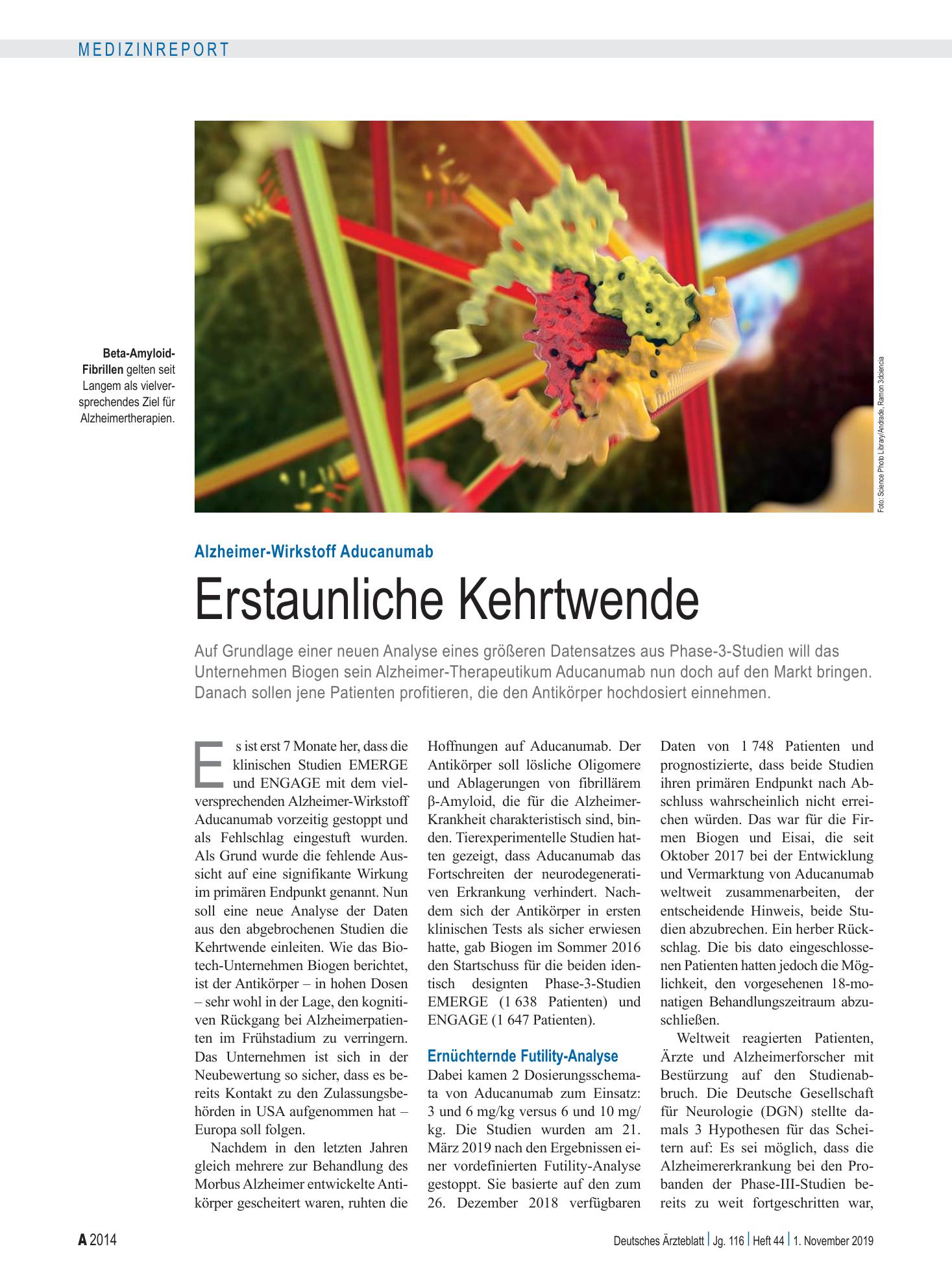 Vorschauseite 1: Alzheimer-Wirkstoff Aducanumab: Erstaunliche Kehrtwende – Deutsches Ärzteblatt
