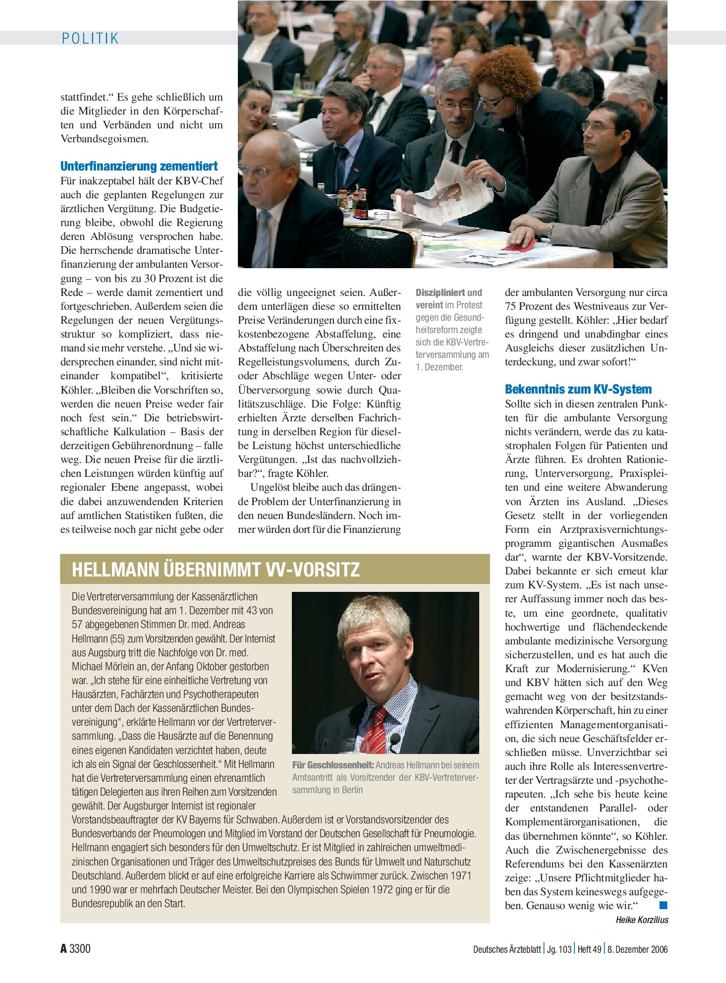 Vorschauseite 1: Hellmann übernimmt VV-Vorsitz – Deutsches Ärzteblatt
