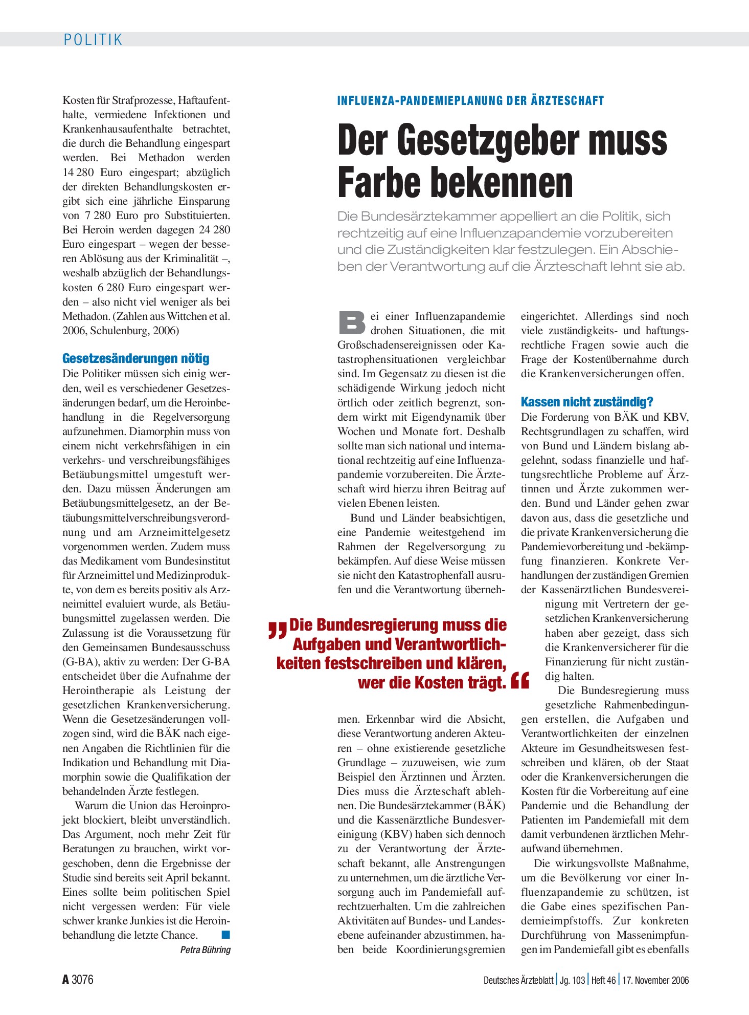 Vorschauseite 1: Influenza-Pandemieplanung der Ärzteschaft: Der Gesetzgeber muss Farbe bekennen – Deutsches Ärzteblatt