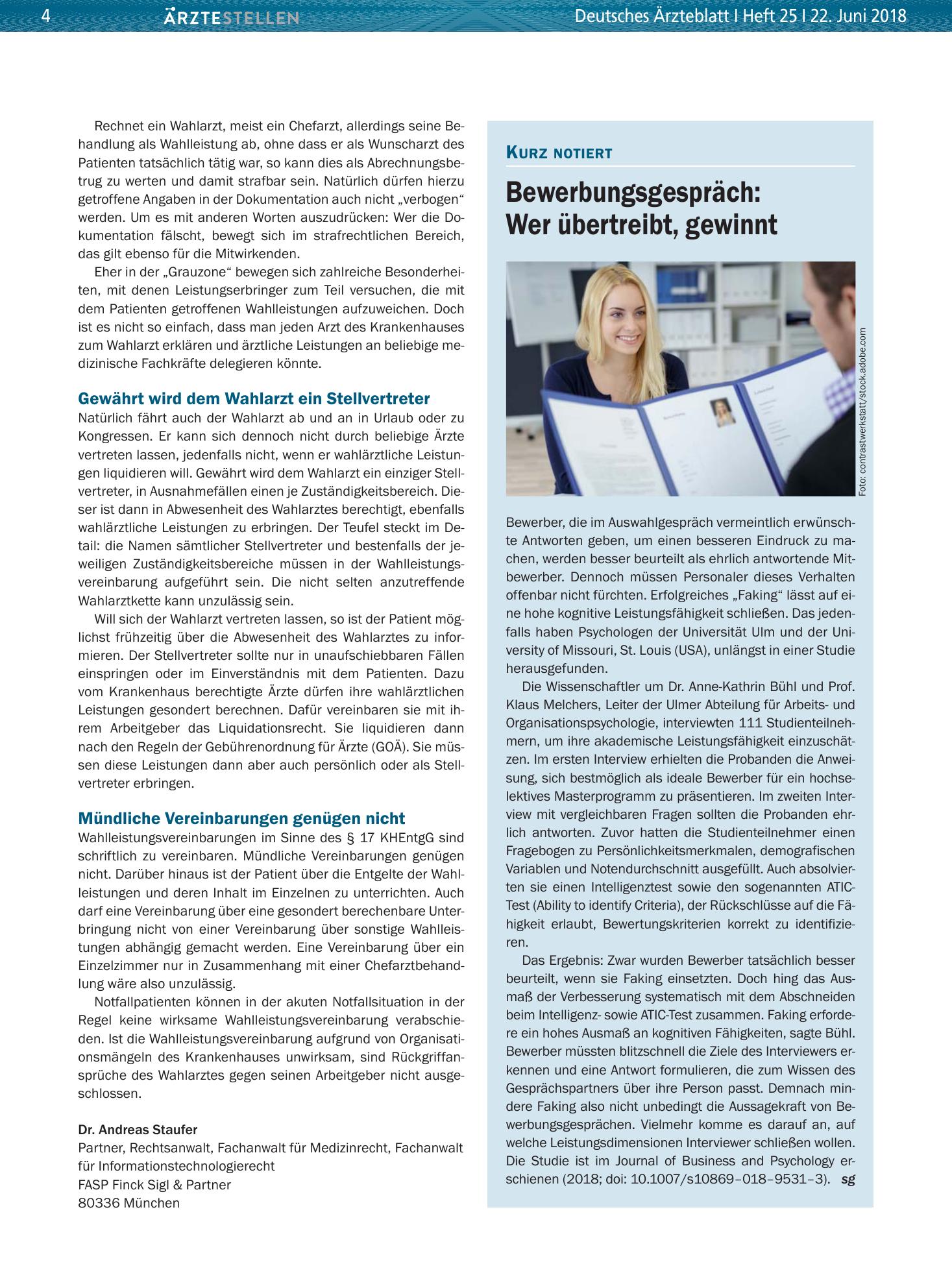 Vorschauseite 1: Bewerbungsgespräch: Wer übertreibt, gewinnt – Deutsches Ärzteblatt