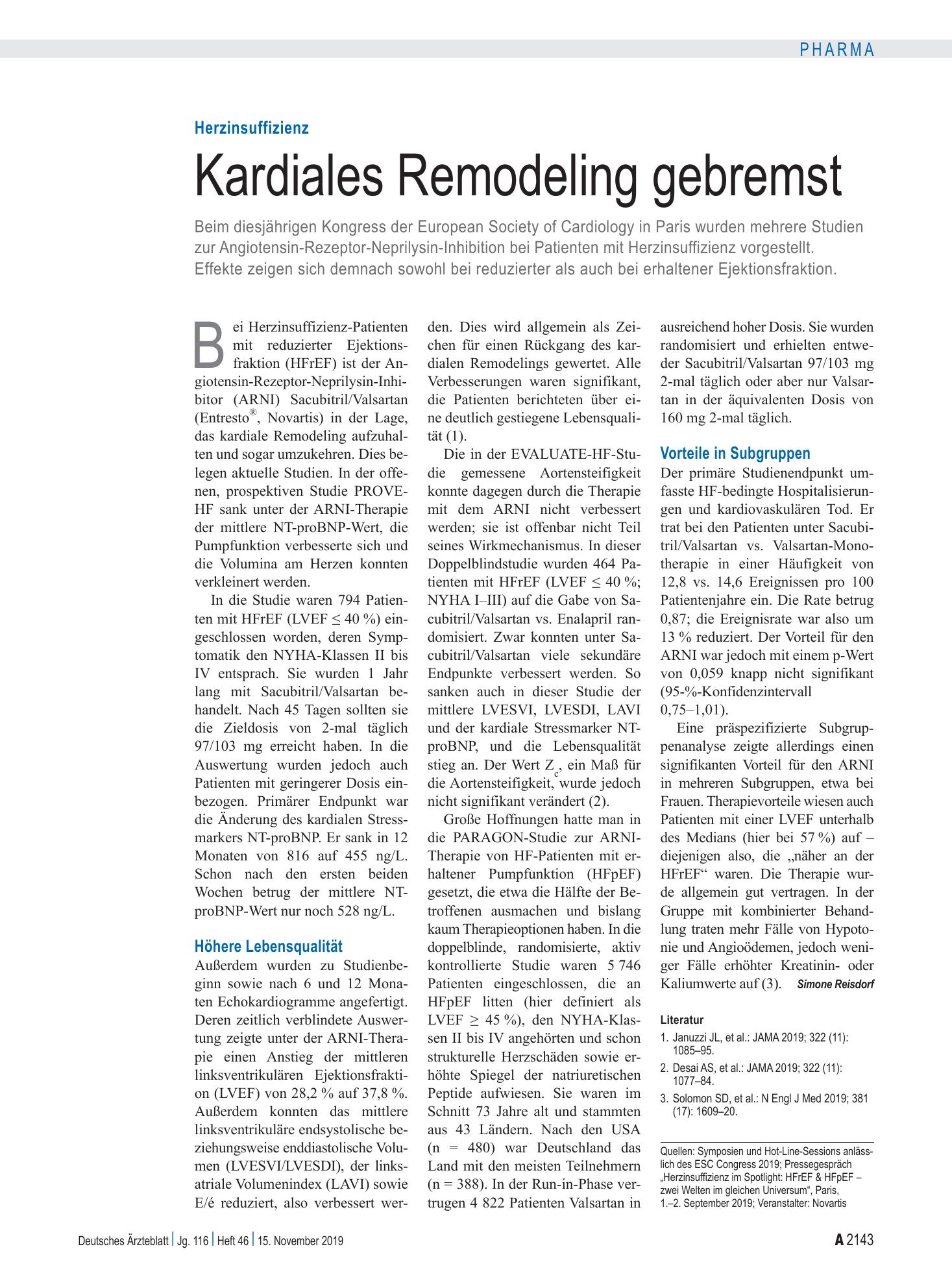 Vorschauseite 1: Herzinsuffizienz: Kardiales Remodeling gebremst – Deutsches Ärzteblatt