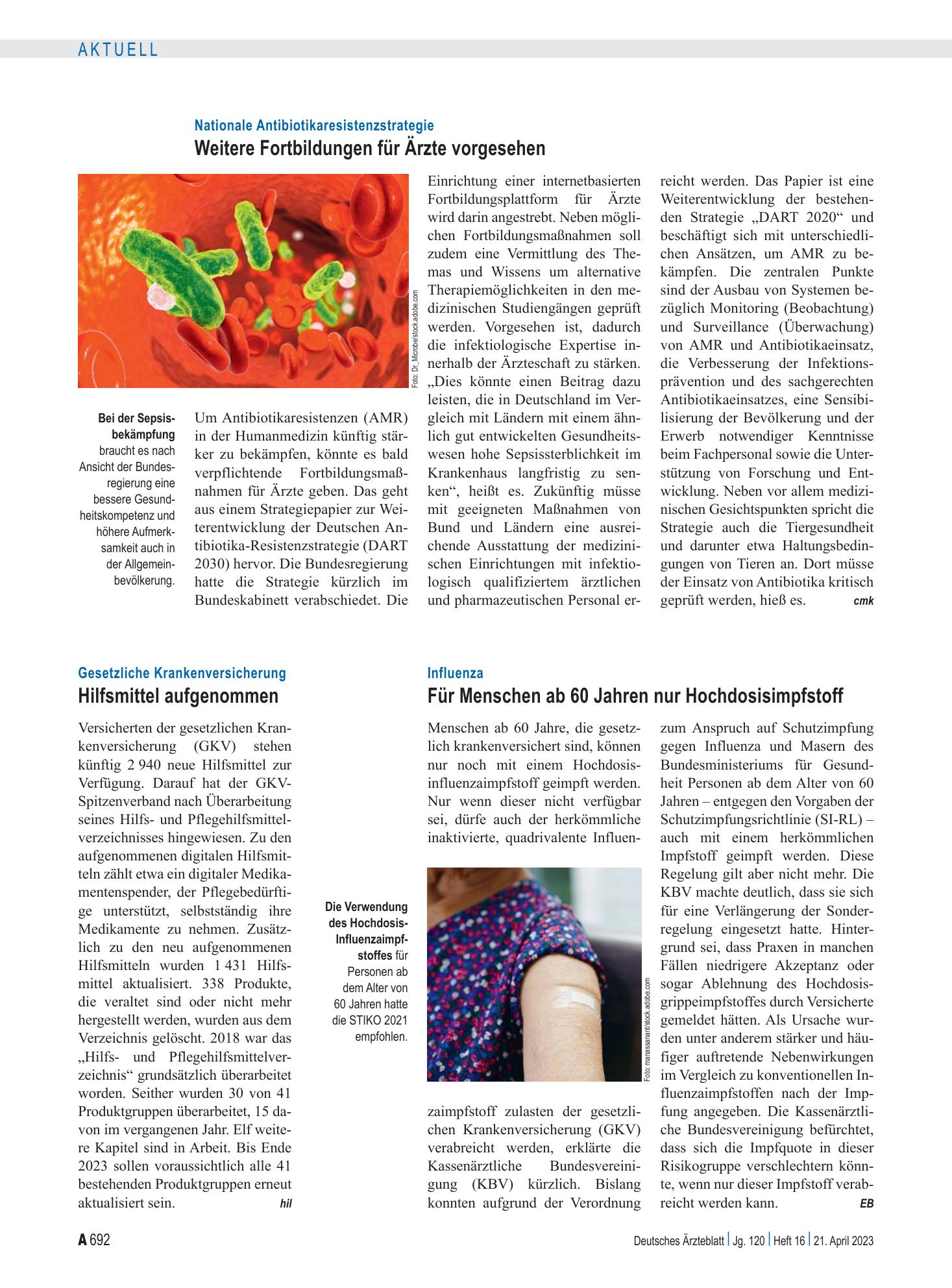 Vorschauseite 1: Influenza: Für Menschen ab 60 Jahren nur Hochdosisimpfstoff – Deutsches Ärzteblatt
