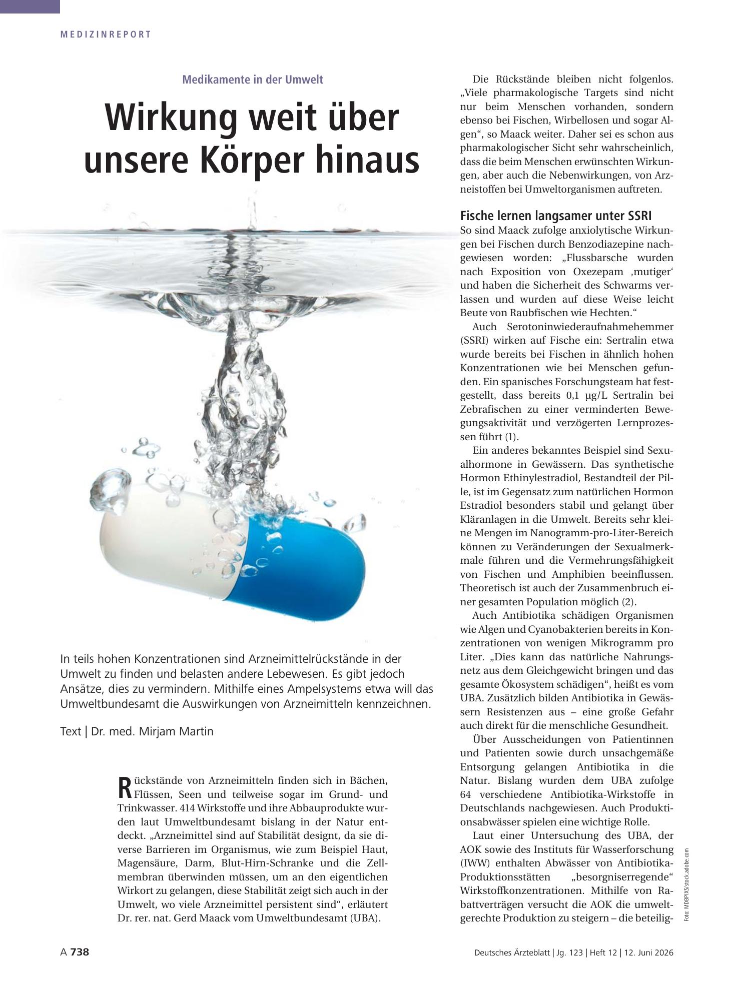 Vorschauseite 1: Medikamente in der Umwelt: Wirkung weit über unsere Körper hinaus – Deutsches Ärzteblatt