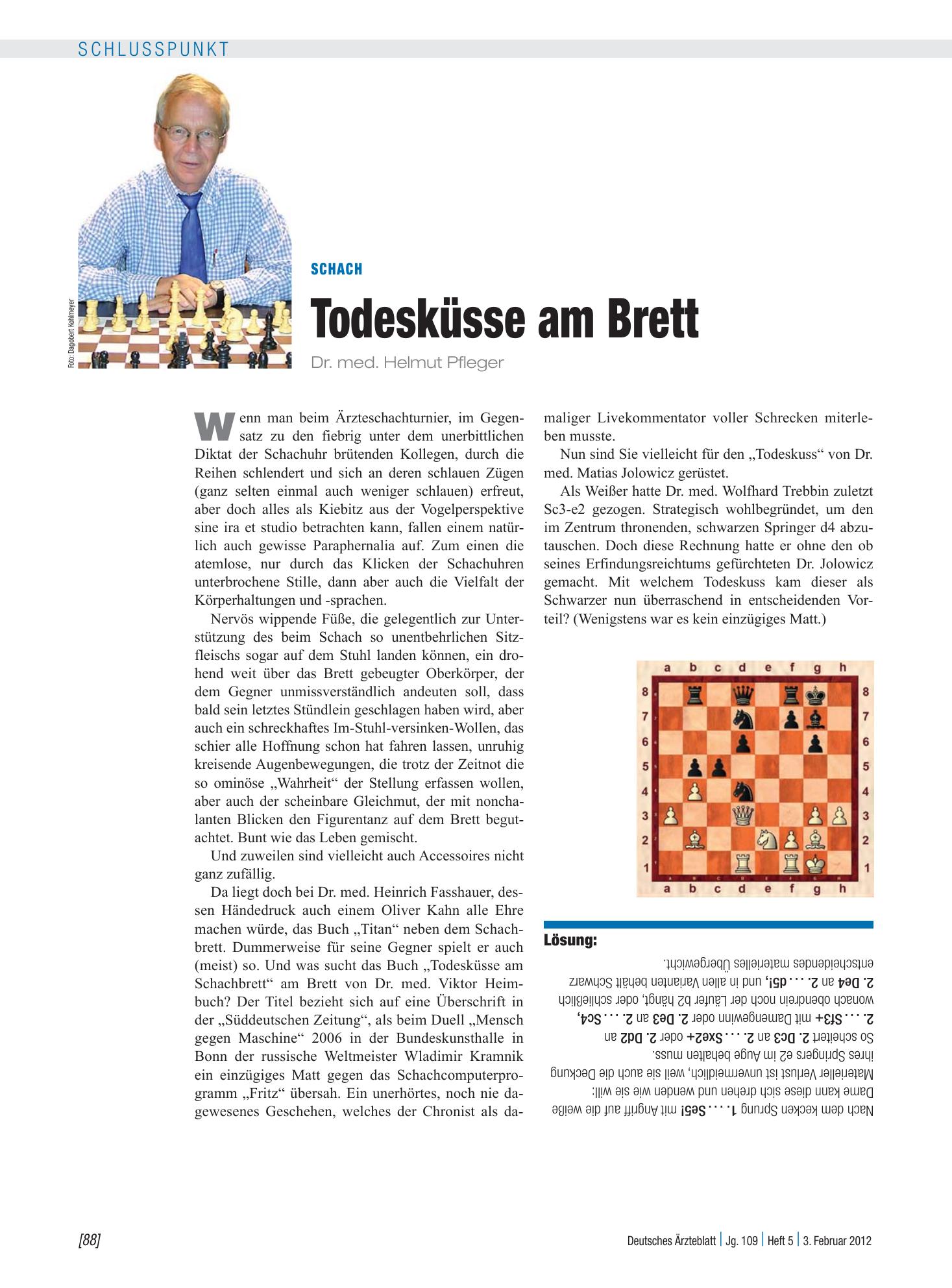 Vorschauseite 1: Schach: Todesküsse am Brett – Deutsches Ärzteblatt