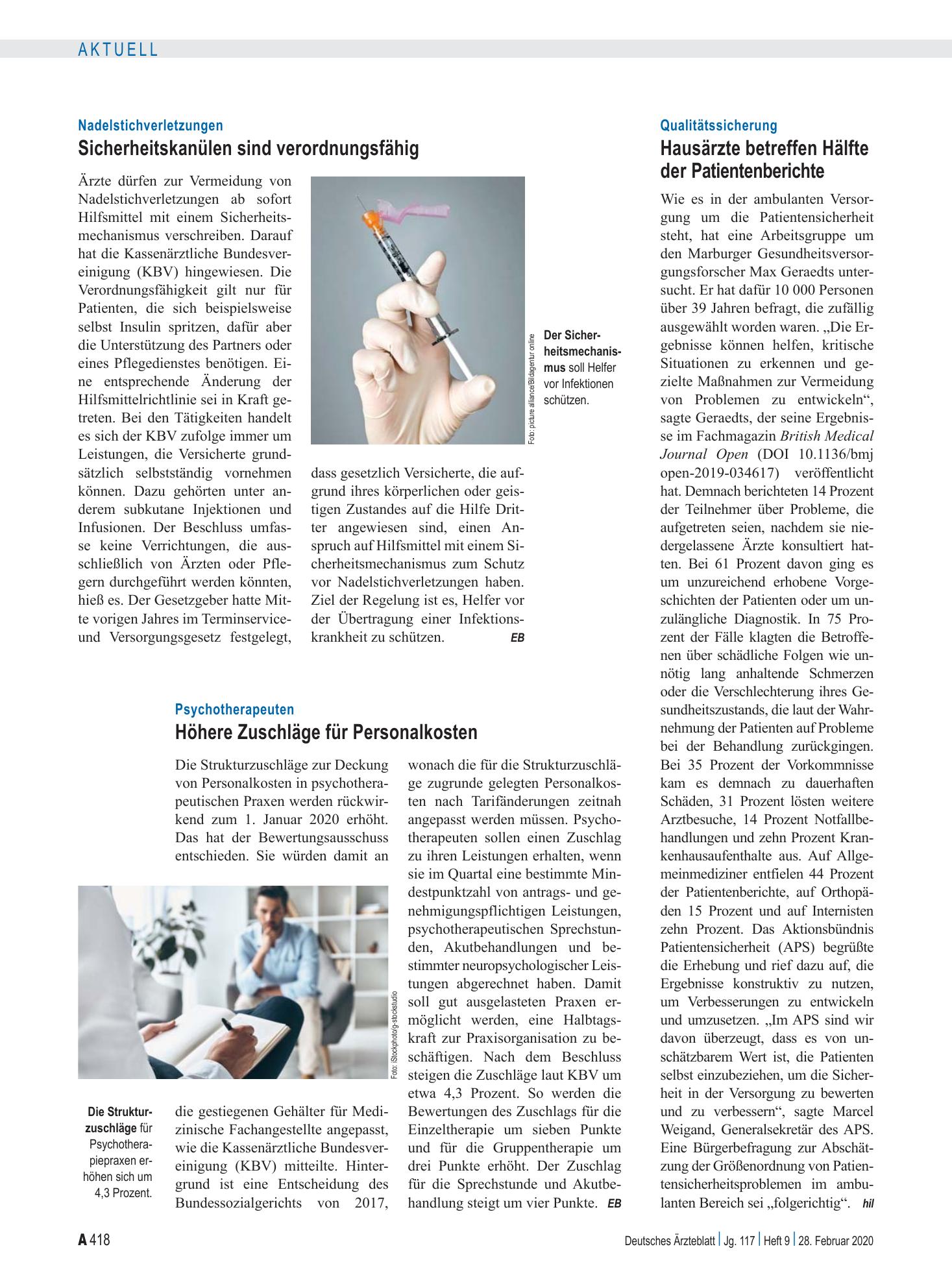 Vorschauseite 1: Qualitätssicherung: Hausärzte betreffen Hälfte der Patientenberichte – Deutsches Ärzteblatt