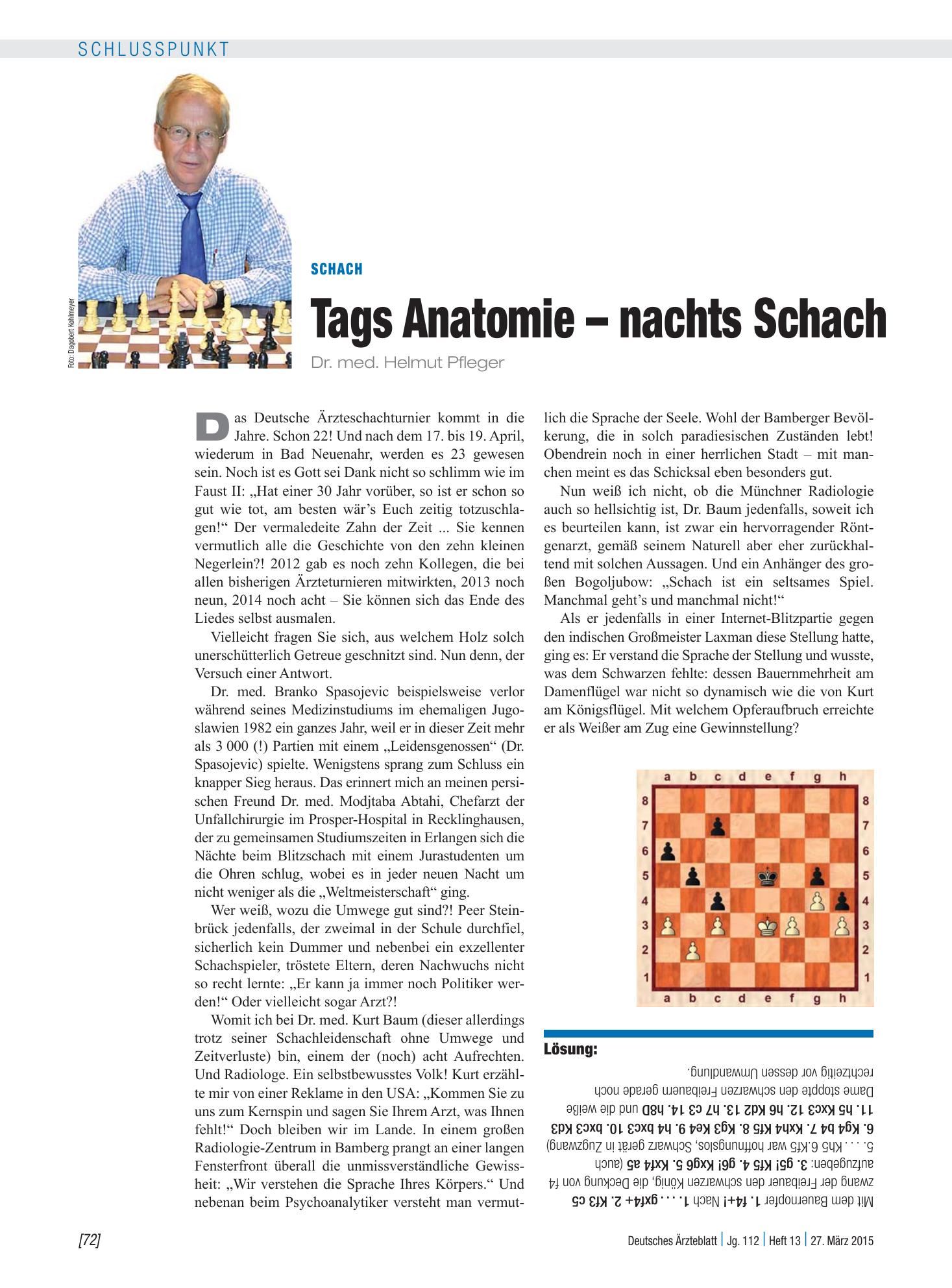 Vorschauseite 1: Schach: Tags Anatomie – nachts Schach – Deutsches Ärzteblatt