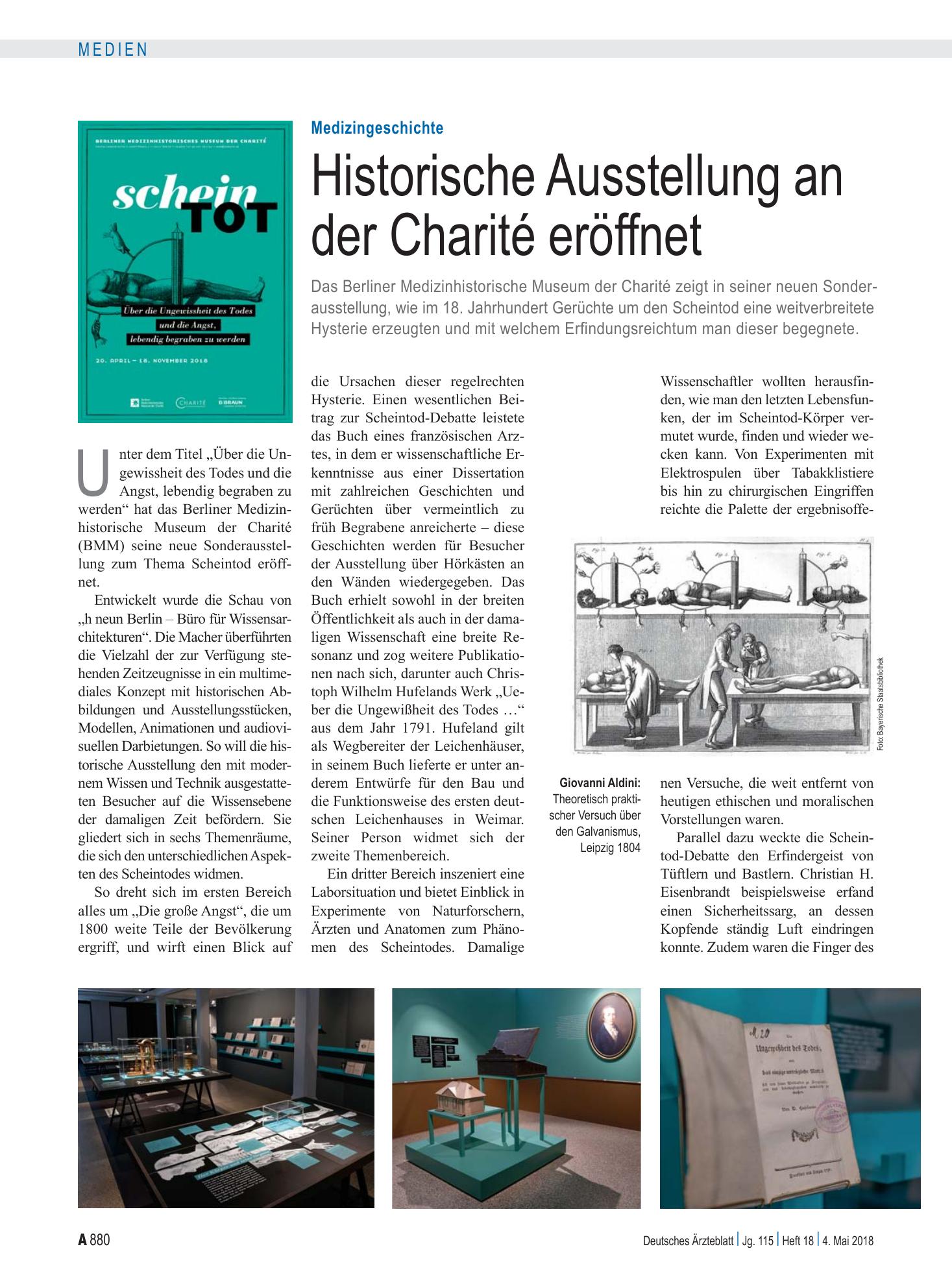 Vorschauseite 1: Medizingeschichte: Historische Ausstellung an der Charité eröffnet – Deutsches Ärzteblatt