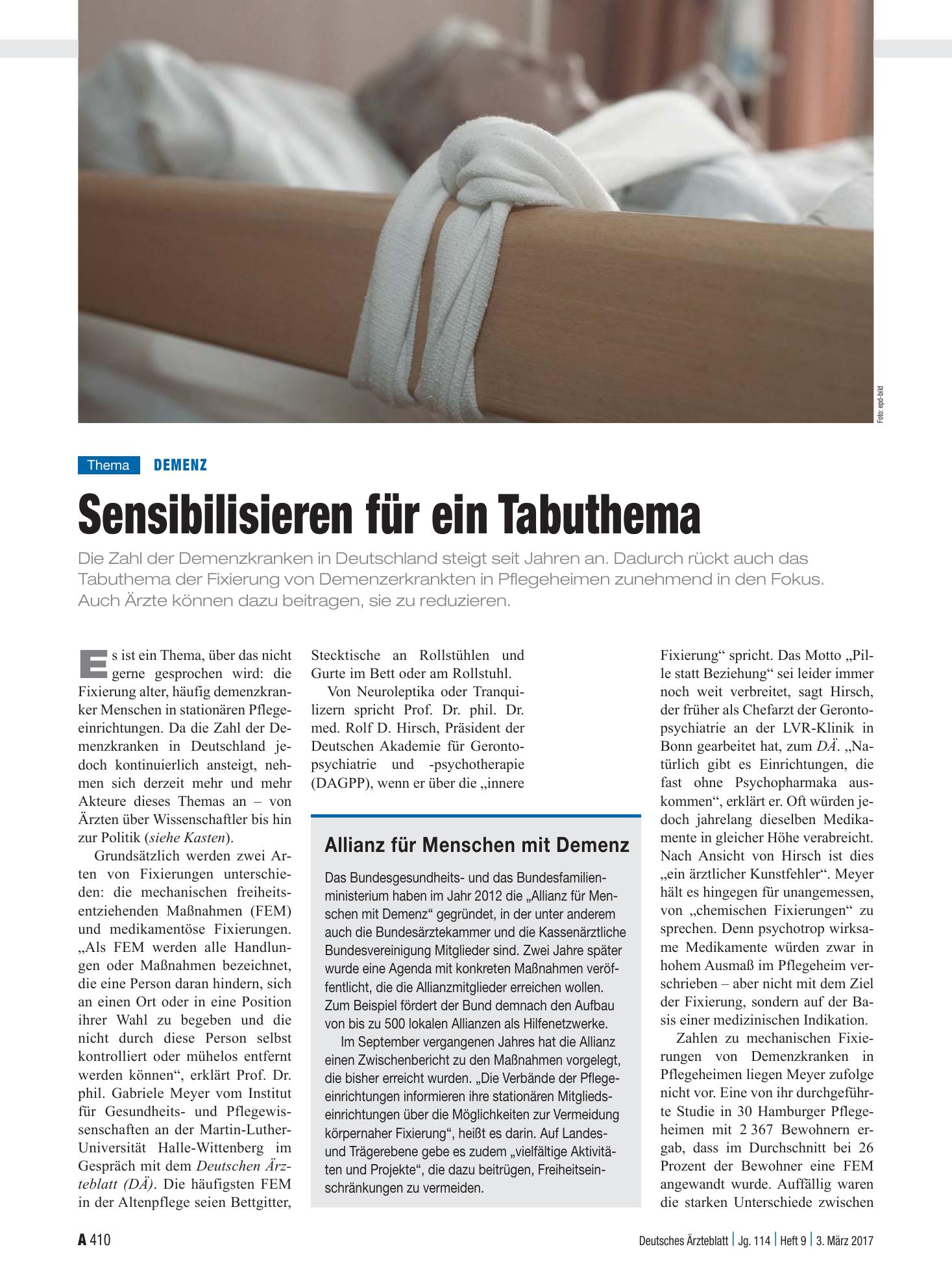 Vorschauseite 1: Demenz: Sensibilisieren für ein Tabuthema – Deutsches Ärzteblatt