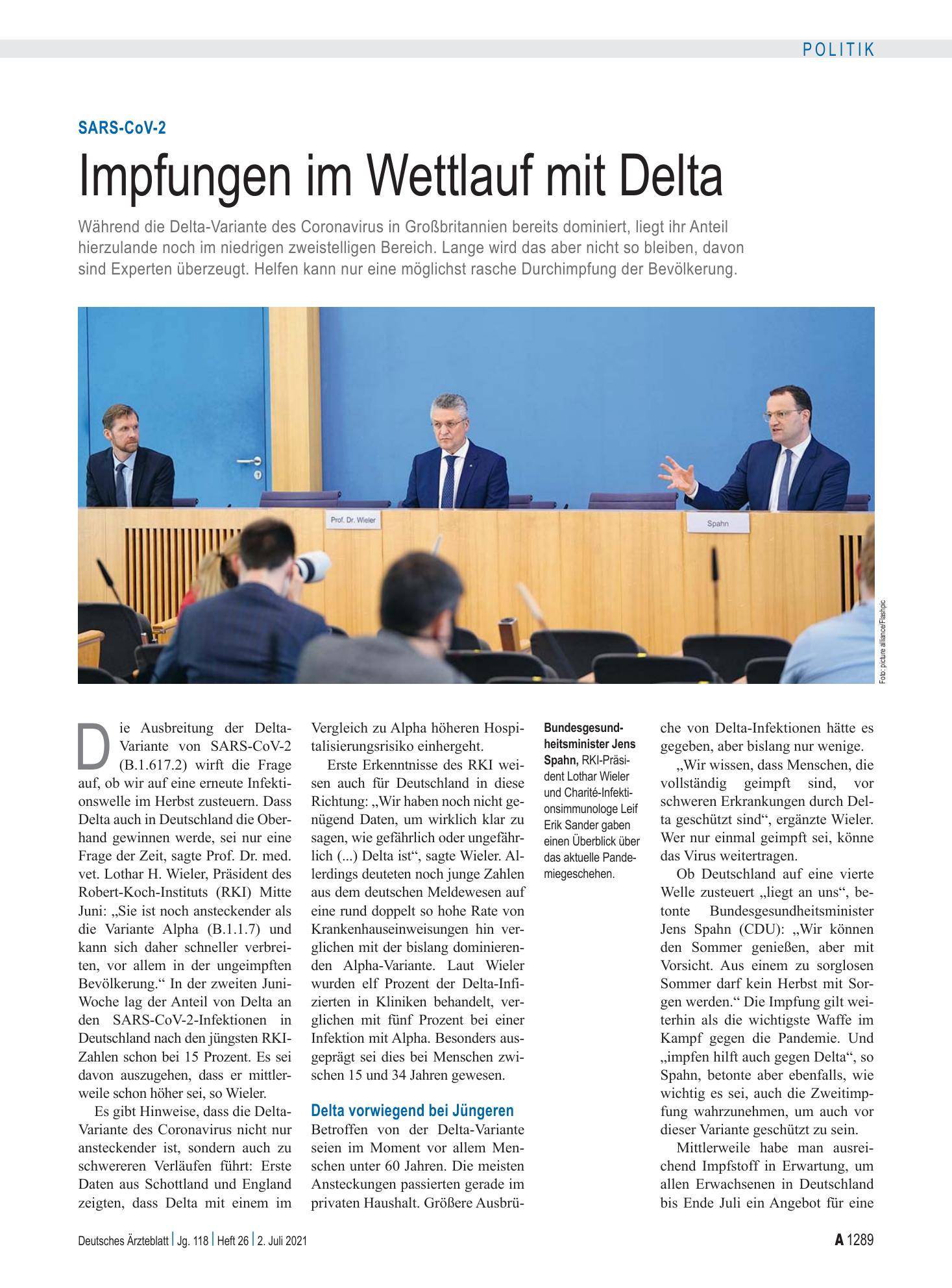 Vorschauseite 1: SARS-CoV-2: Impfungen im Wettlauf mit Delta – Deutsches Ärzteblatt