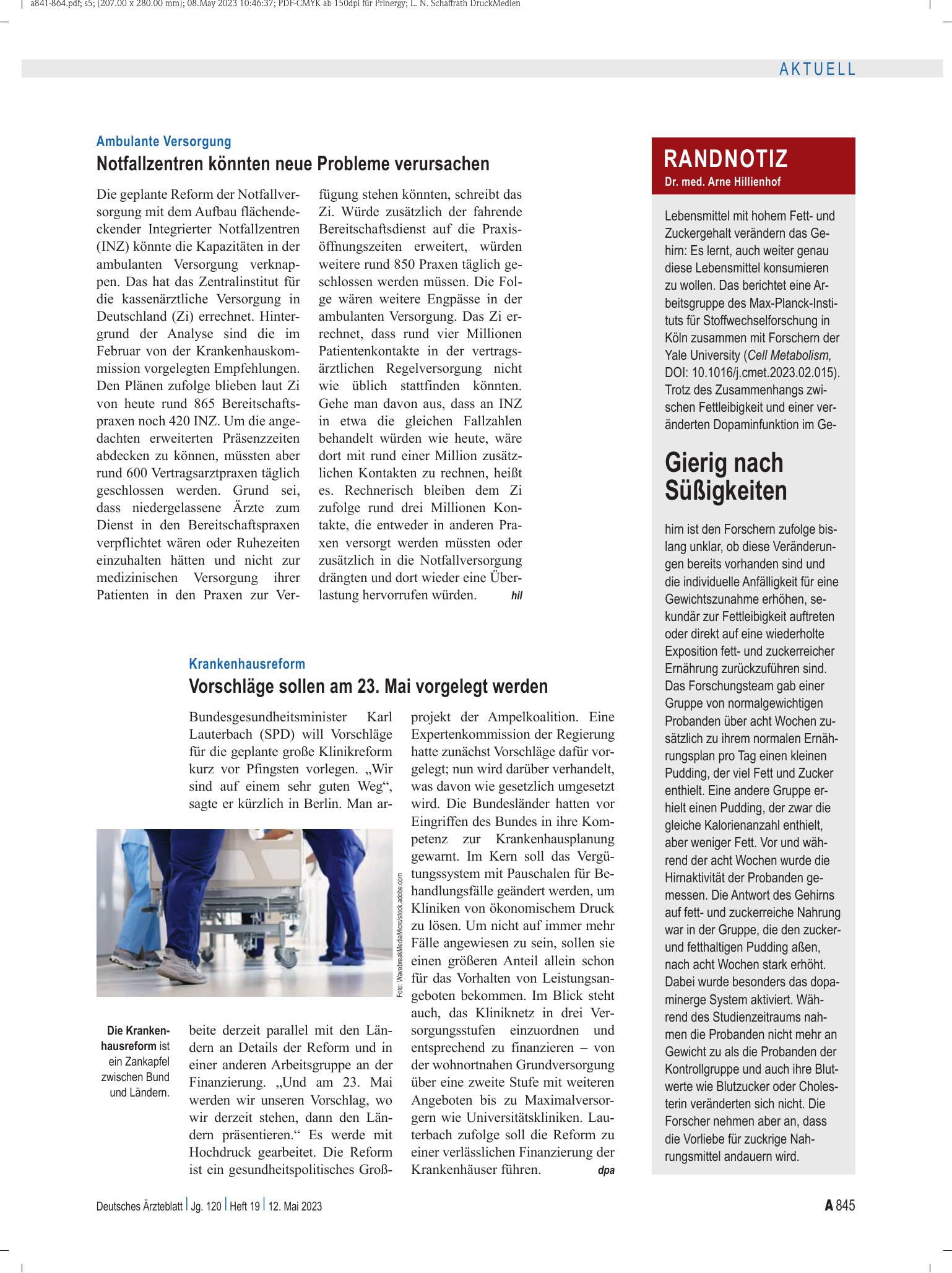 Vorschauseite 1: Randnotiz: Gierig nach Süßigkeiten – Deutsches Ärzteblatt