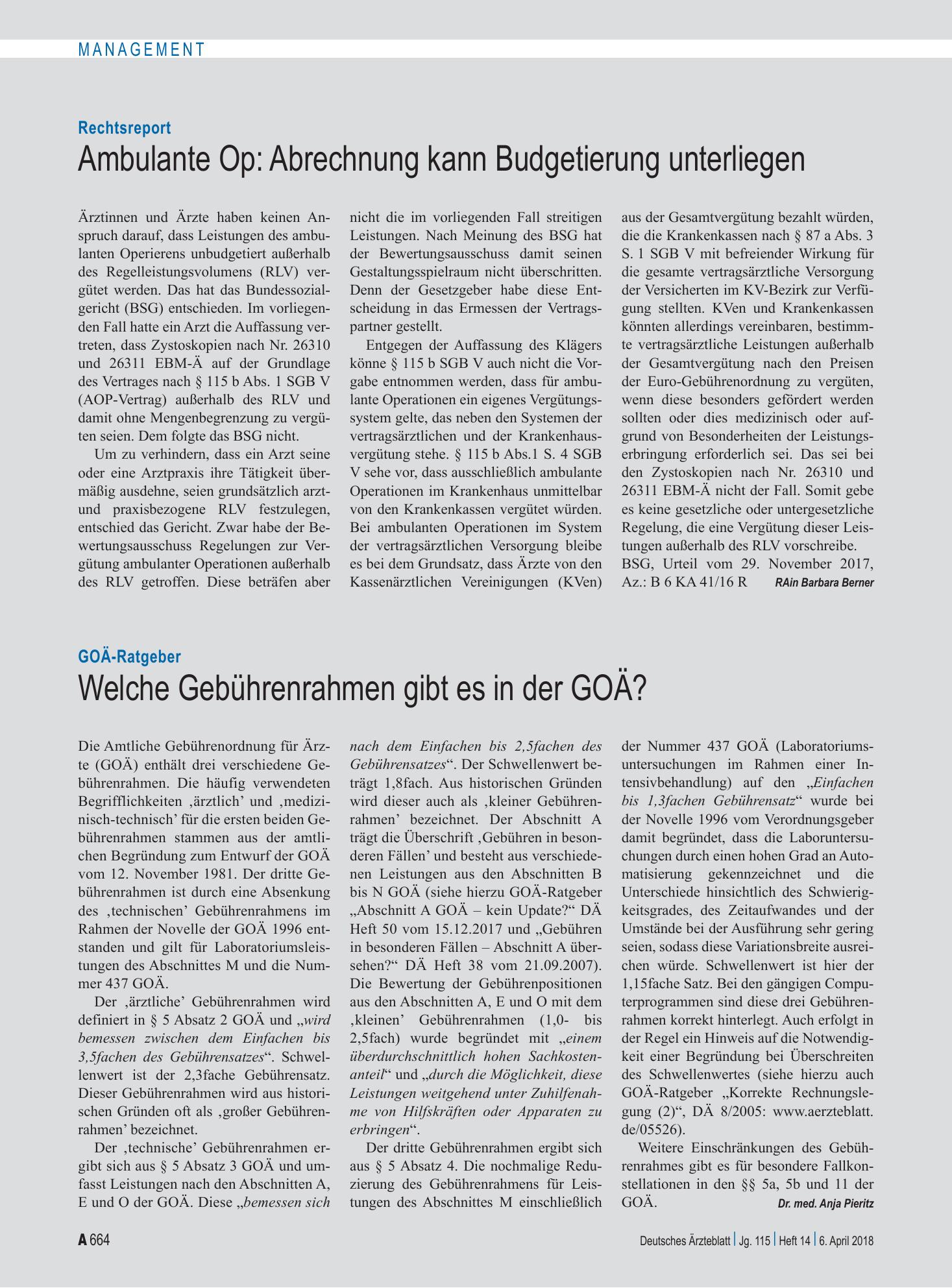 Vorschauseite 1: GOÄ-Ratgeber: Welche Gebührenrahmen gibt es in der GOÄ? – Deutsches Ärzteblatt