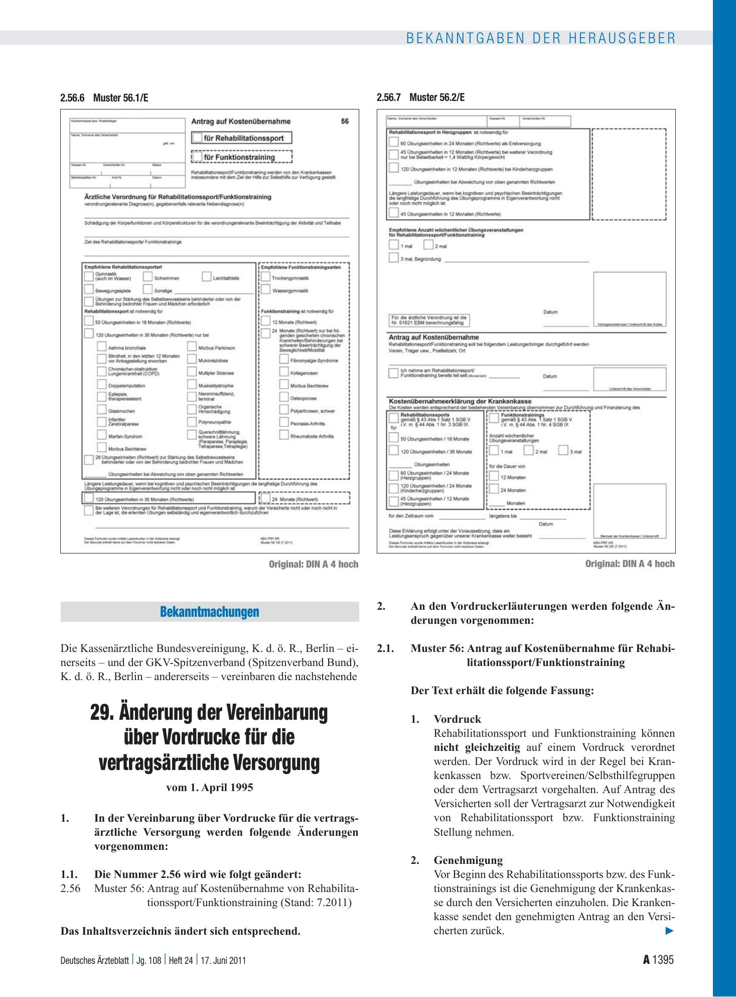 Vorschauseite 1: 29. Änderung der Vereinbarung über Vordrucke für die vertragsärztliche Versorgung – Deutsches Ärzteblatt