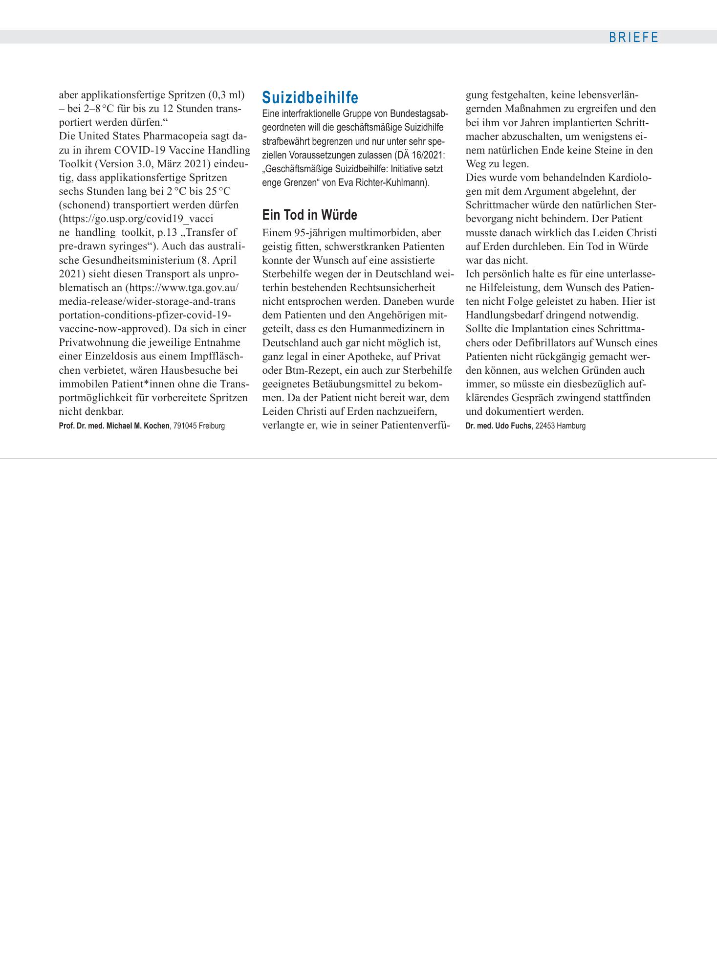 Vorschauseite 1: Suizidbeihilfe: Ein Tod in Würde – Deutsches Ärzteblatt