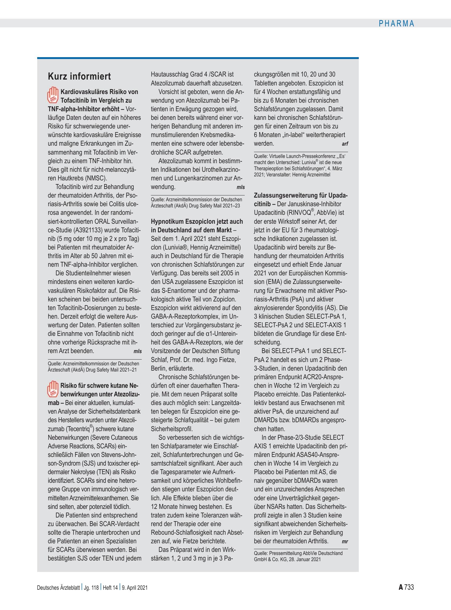 Vorschauseite 1: Kurz informiert – Deutsches Ärzteblatt