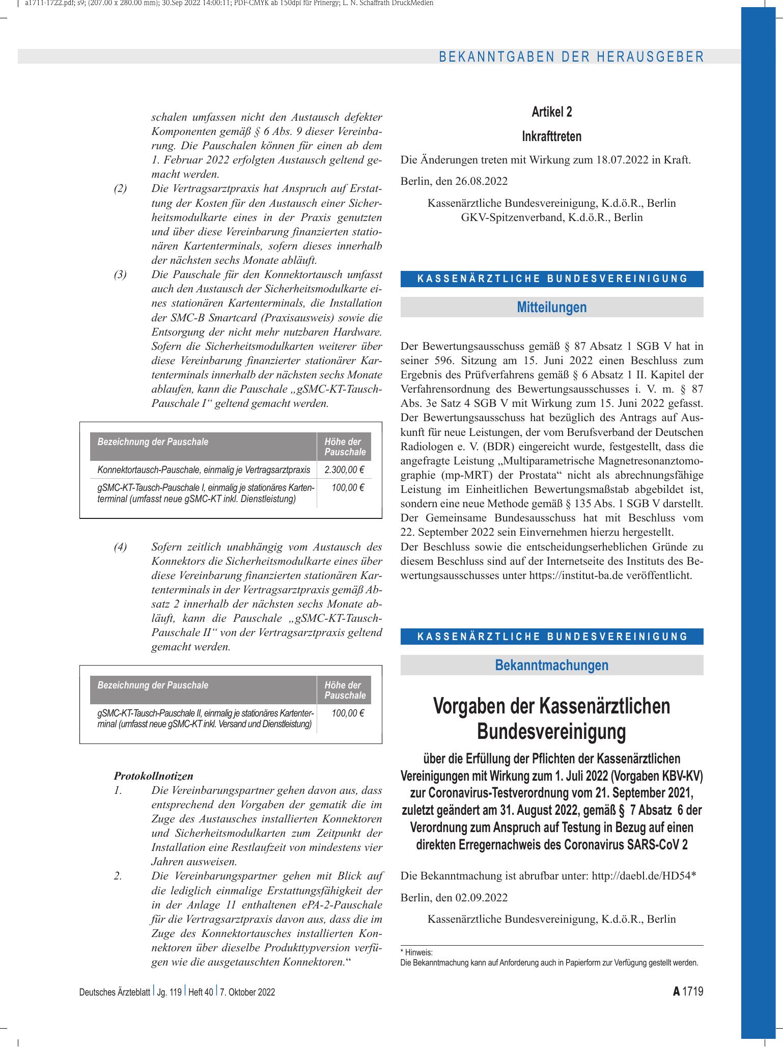 Vorschauseite 1: Mitteilungen – Deutsches Ärzteblatt