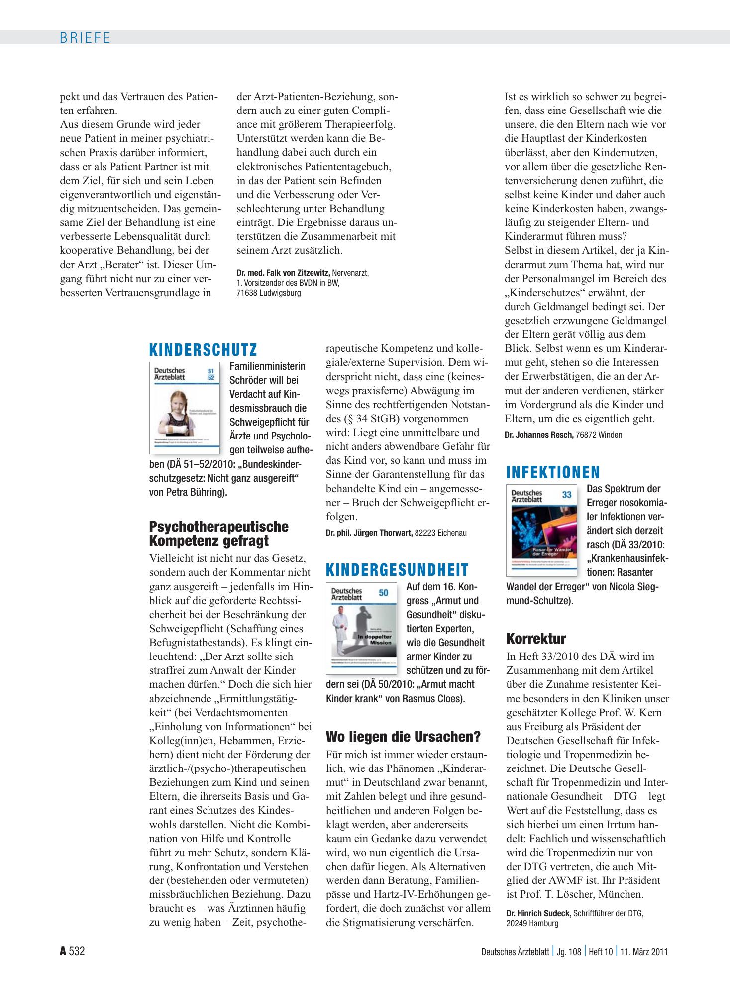 Vorschauseite 1: Infektionen: Korrektur – Deutsches Ärzteblatt