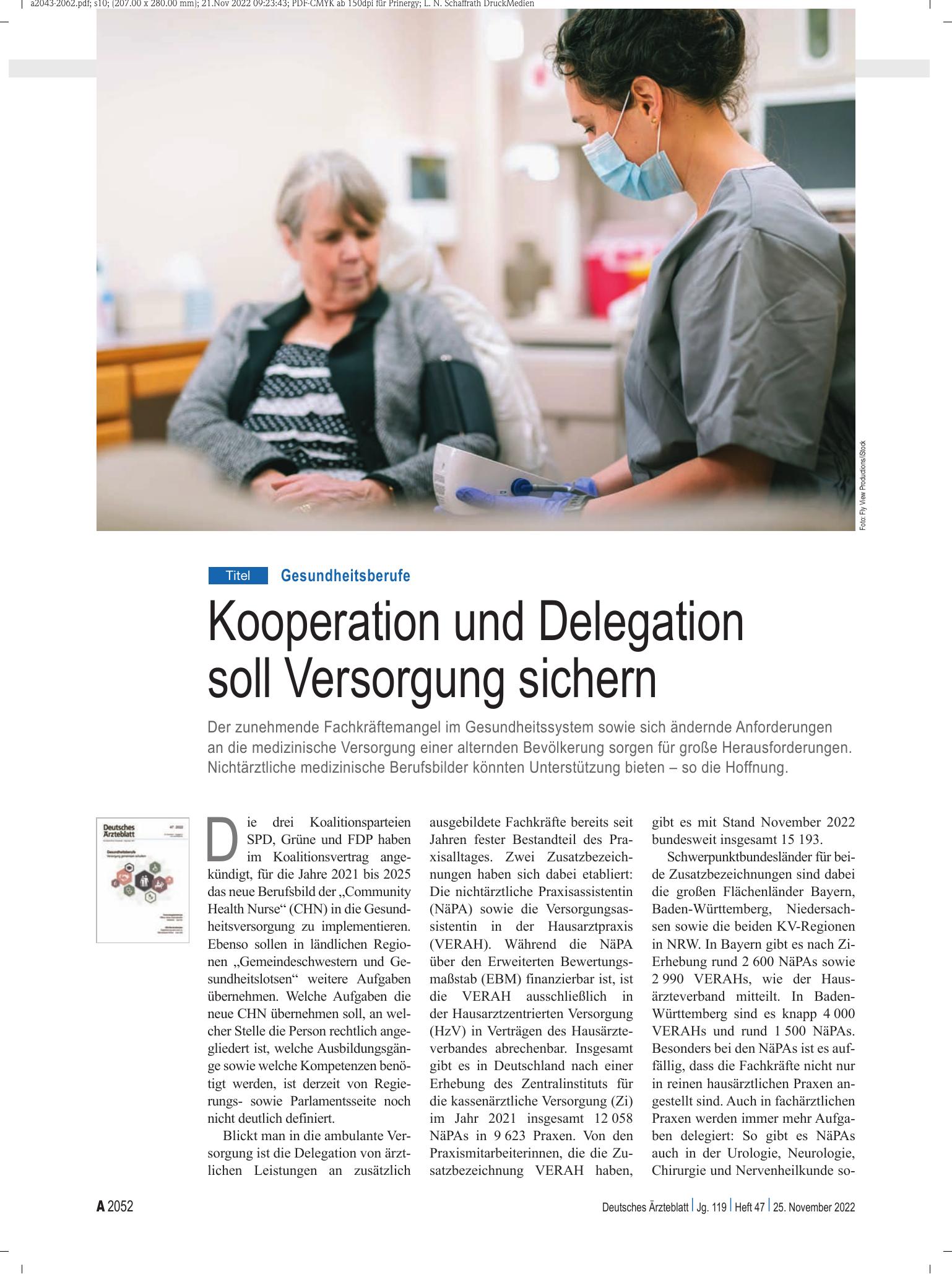 Vorschauseite 1: Gesundheitsberufe: Kooperation und Delegation soll Versorgung sichern – Deutsches Ärzteblatt