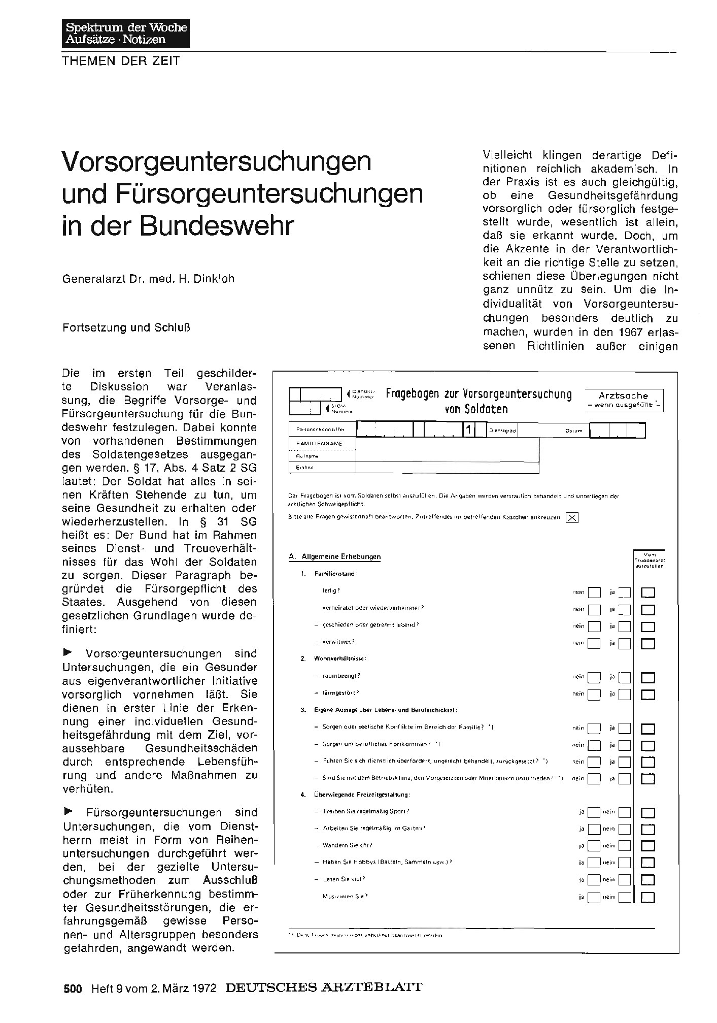 Vorschauseite 1: Vorsorgeuntersuchungen und Fürsorgeuntersuchungen in der Bundeswehr