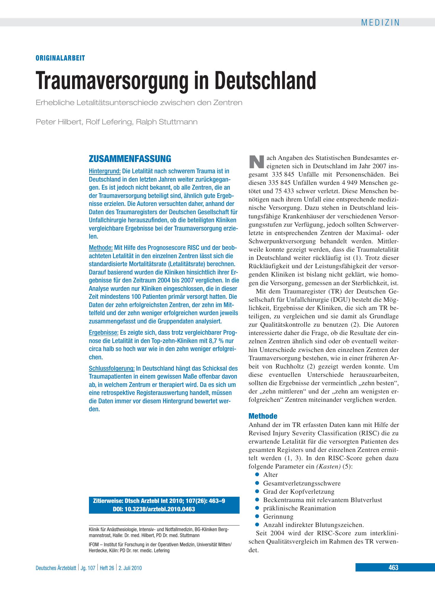 Vorschauseite 1: Traumaversorgung in Deutschland – Deutsches Ärzteblatt