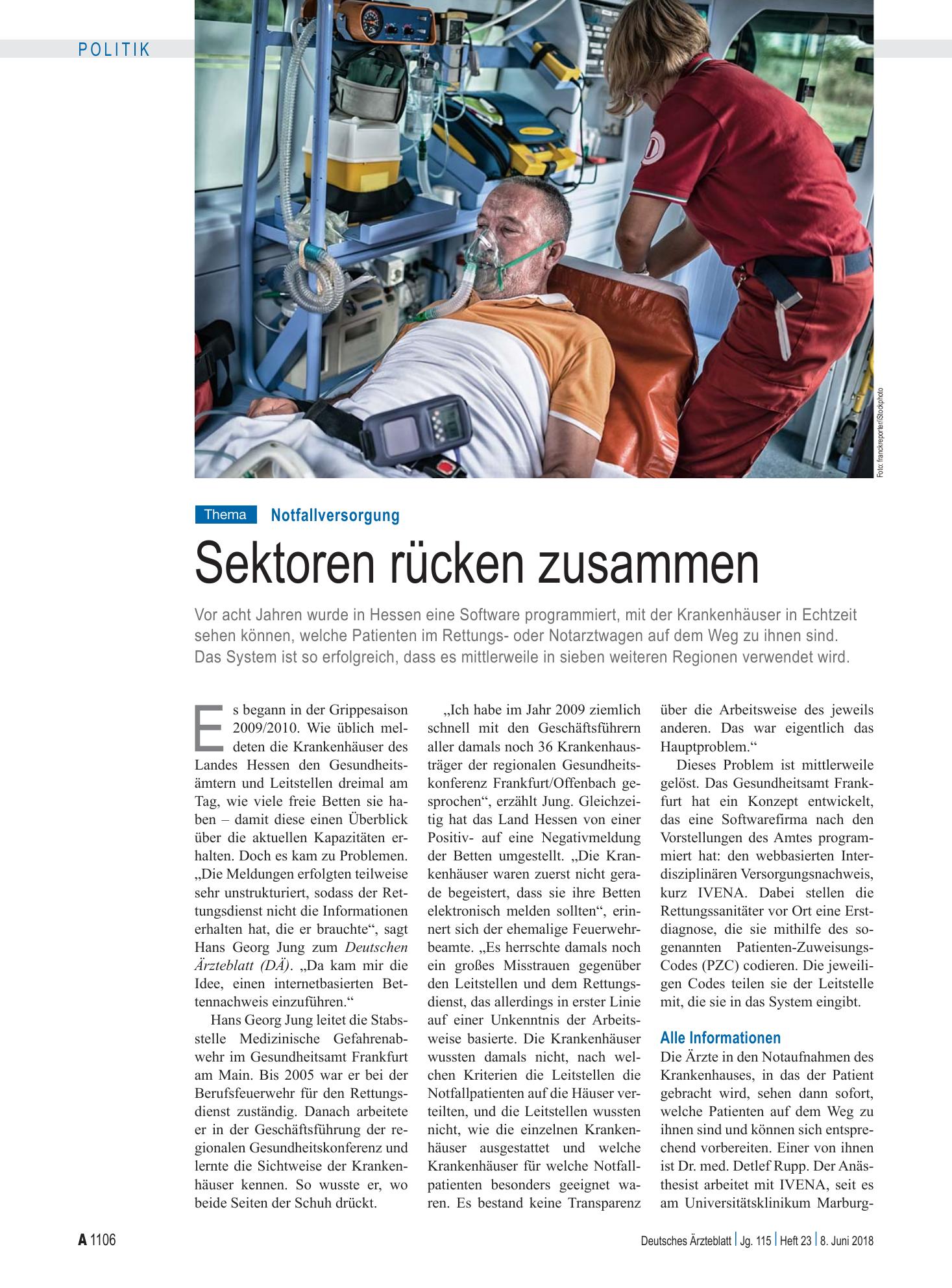 Vorschauseite 1: Notfallversorgung: Sektoren rücken zusammen – Deutsches Ärzteblatt