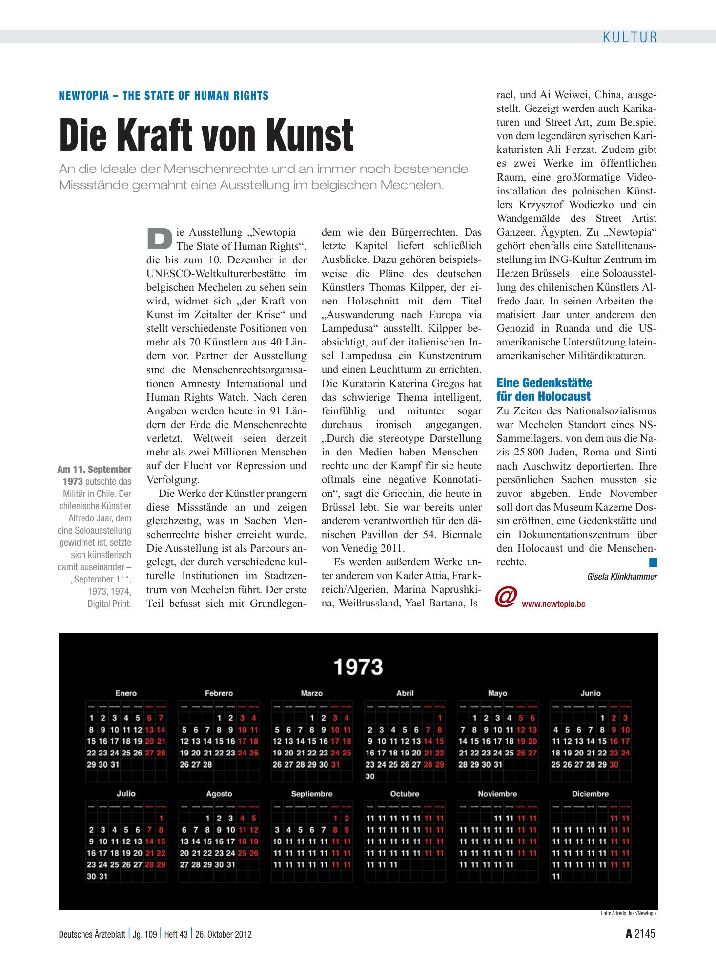 Vorschauseite 1: Newtopia – The State of Human Rights: Die Kraft von Kunst – Deutsches Ärzteblatt