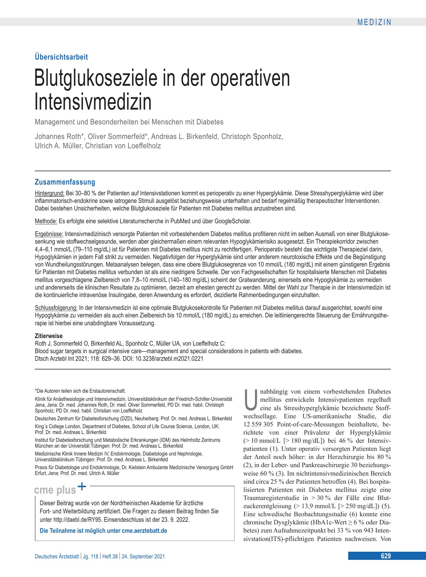 Vorschauseite 1: Blutglukoseziele in der operativen Intensivmedizin – Deutsches Ärzteblatt