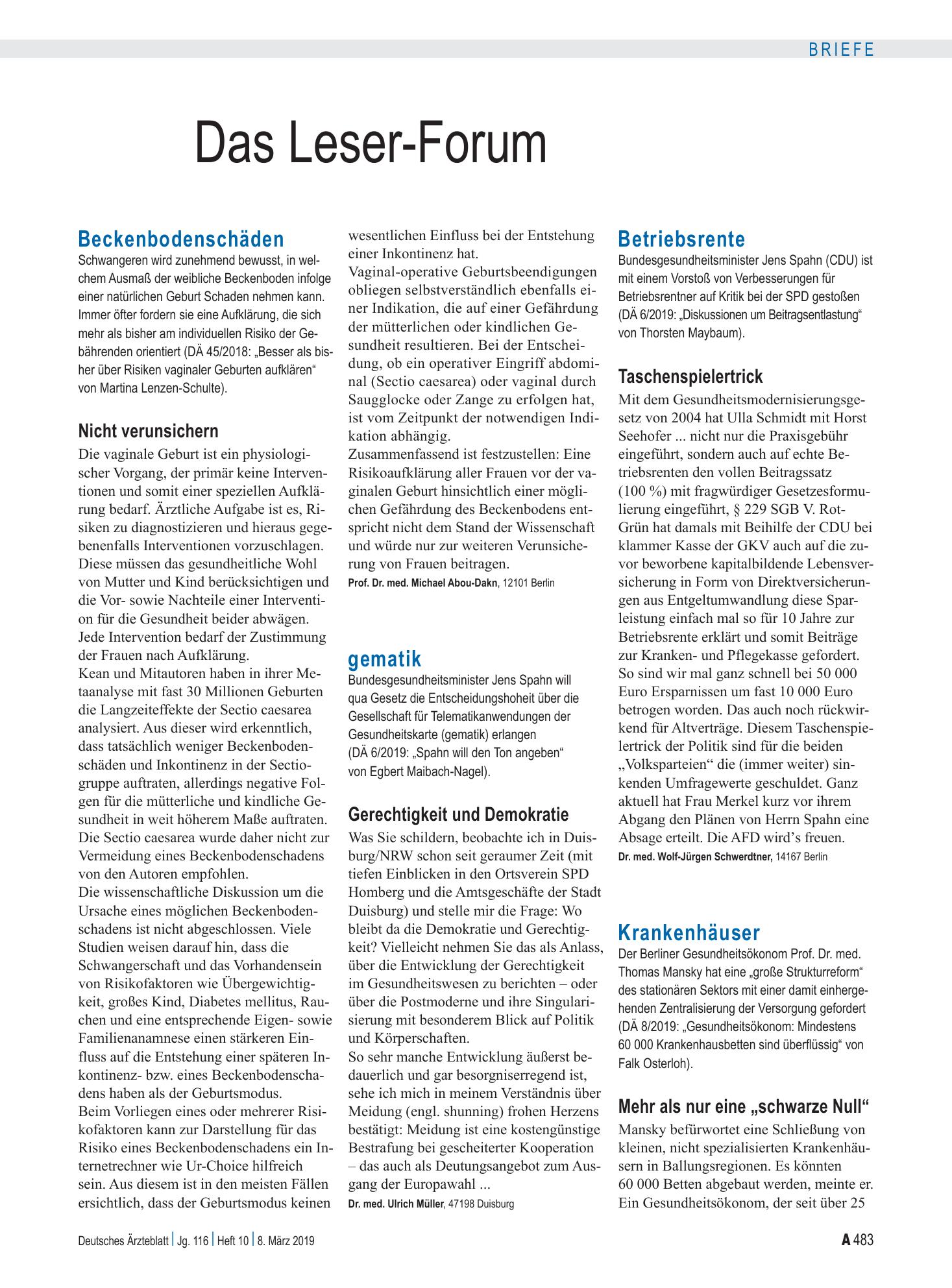 Vorschauseite 1: Krankenhäuser: Mehr als nur eine „schwarze Null“ – Deutsches Ärzteblatt