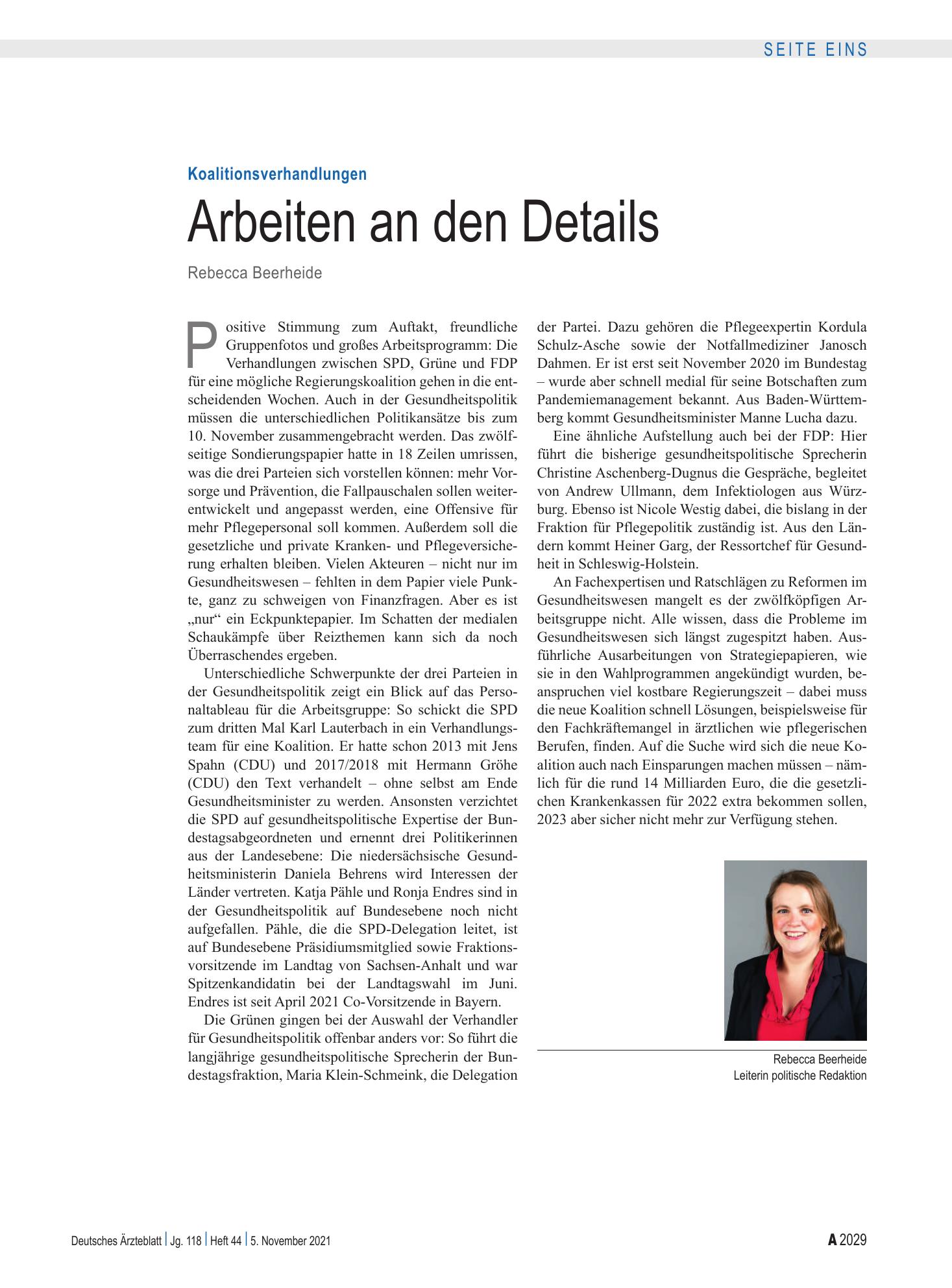 Vorschauseite 1: Koalitionsverhandlungen: Arbeiten an den Details – Deutsches Ärzteblatt