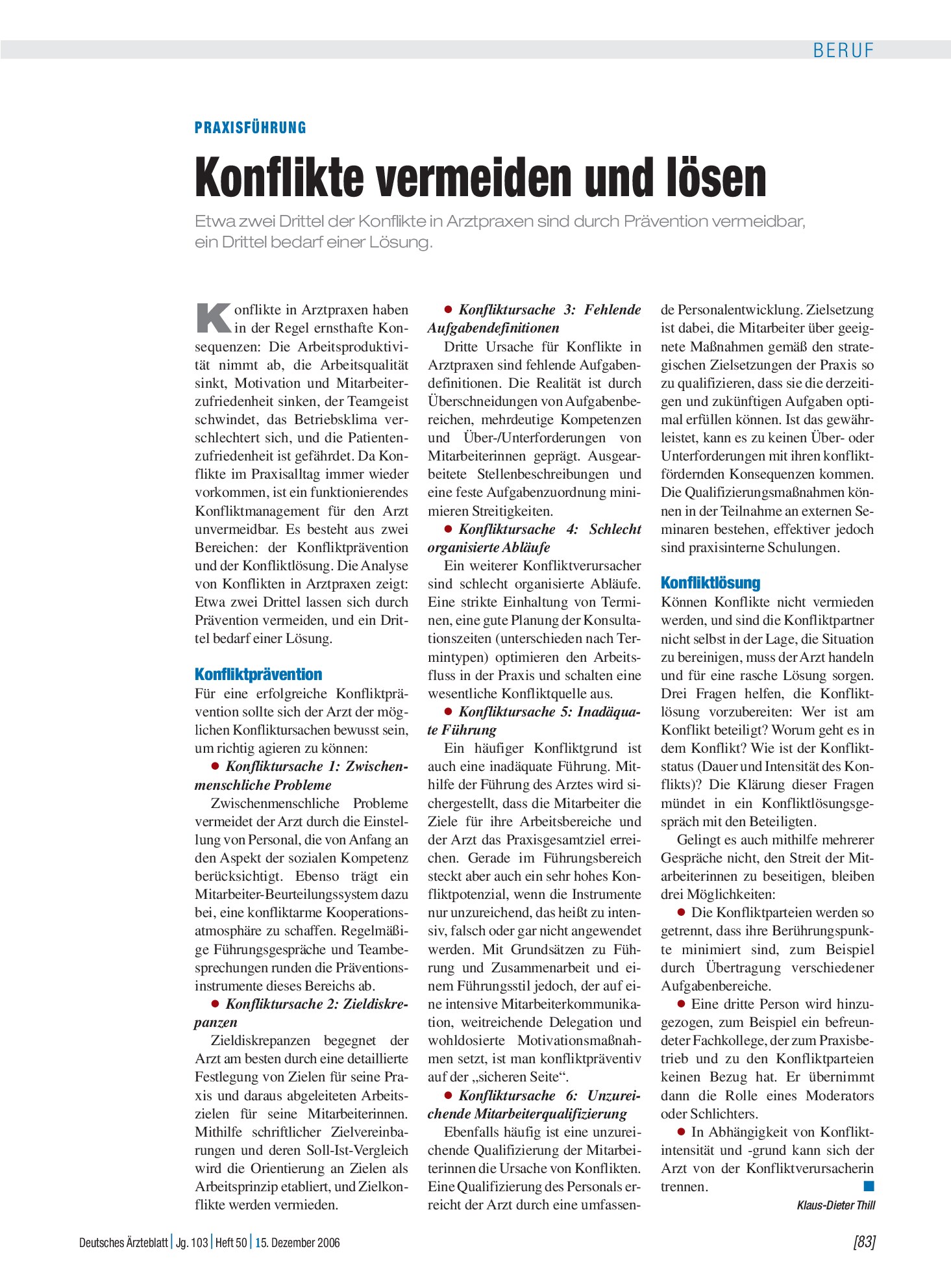Vorschauseite 1: Praxisführung: Konflikte vermeiden und lösen – Deutsches Ärzteblatt