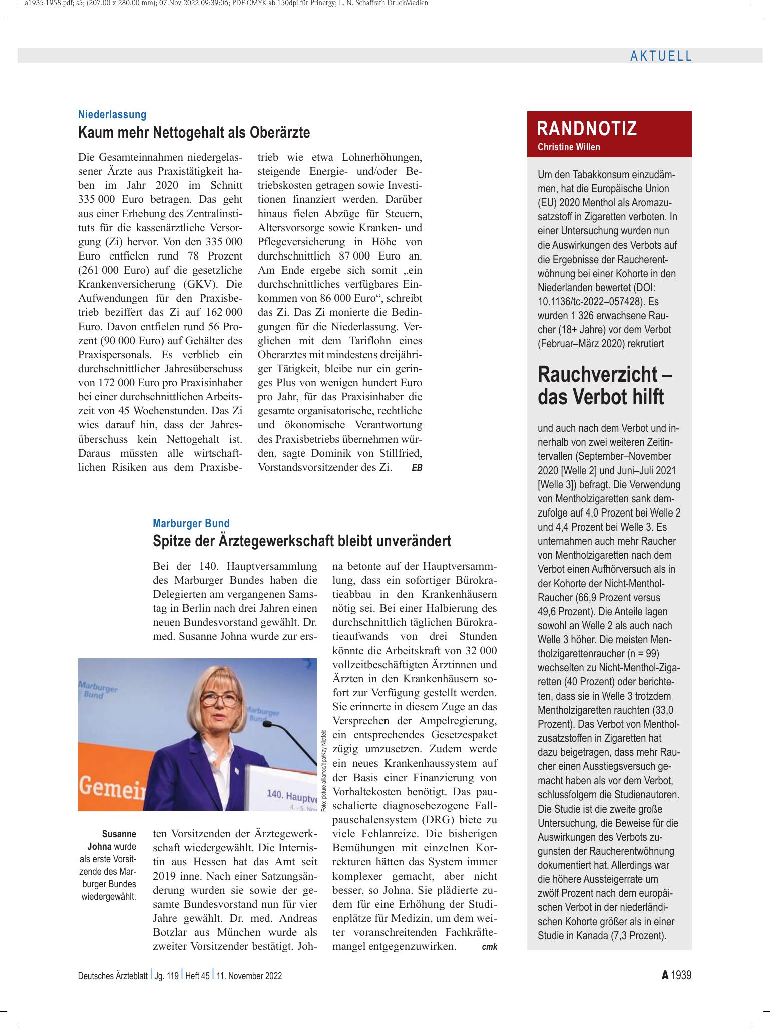 Vorschauseite 1: Randnotiz: Rauchverzicht – das Verbot hilft – Deutsches Ärzteblatt