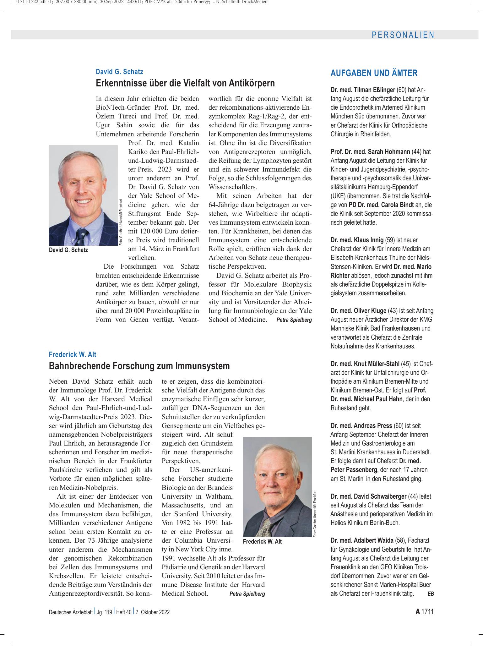 Vorschauseite 1: Aufgaben und Ämter – Deutsches Ärzteblatt