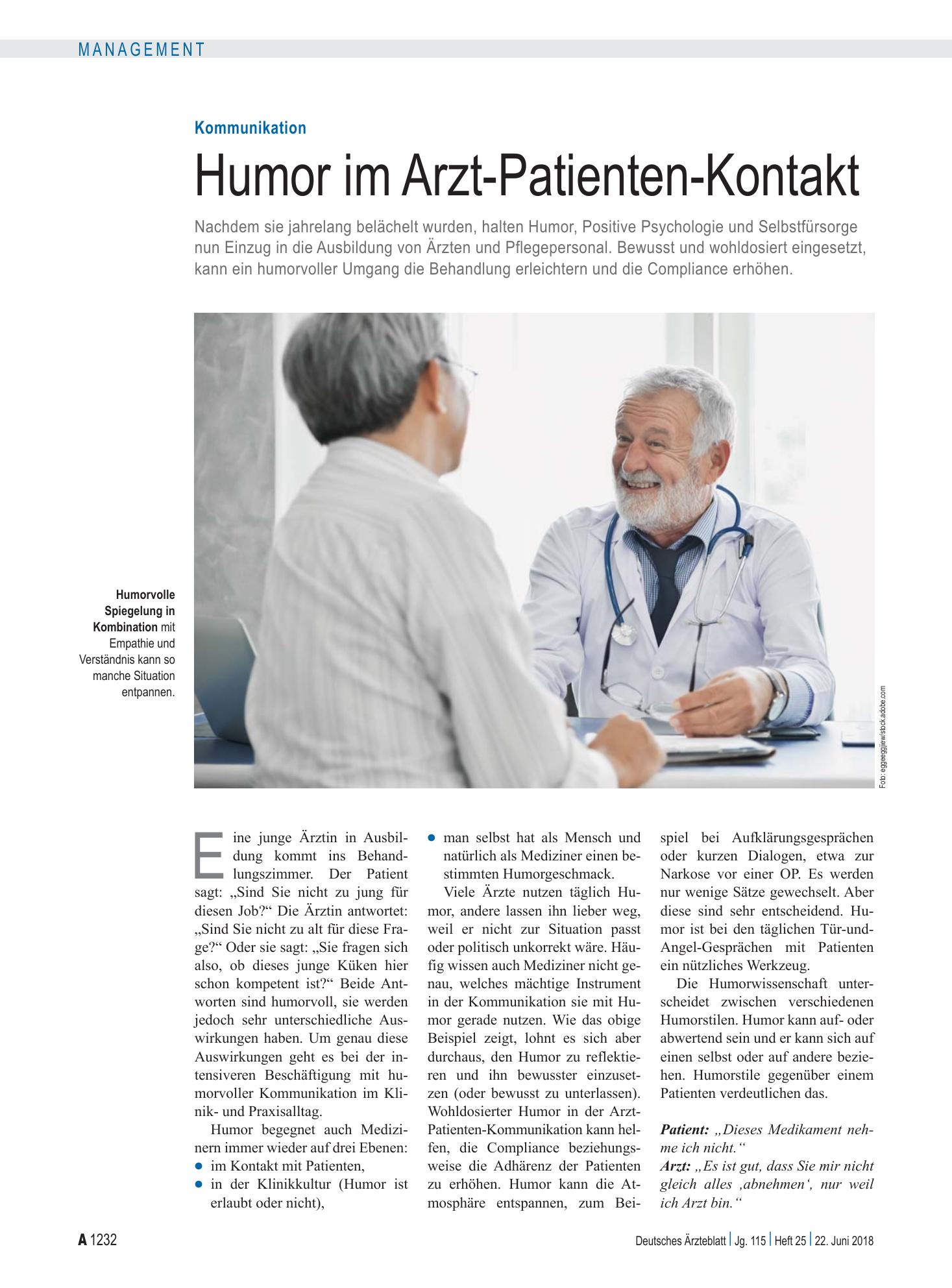 Vorschauseite 1: Kommunikation: Humor im Arzt-Patienten-Kontakt – Deutsches Ärzteblatt