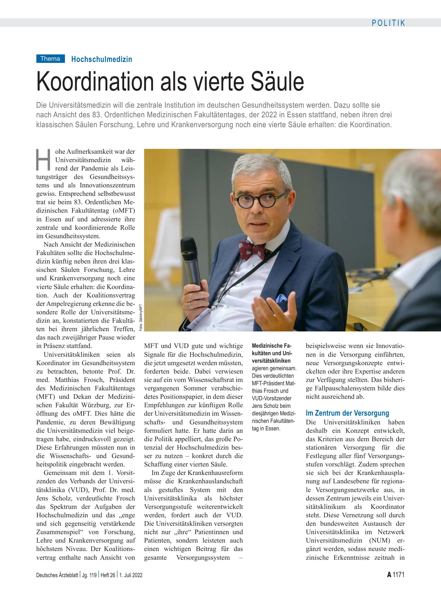 Vorschauseite 1: Hochschulmedizin: Koordination als vierte Säule – Deutsches Ärzteblatt