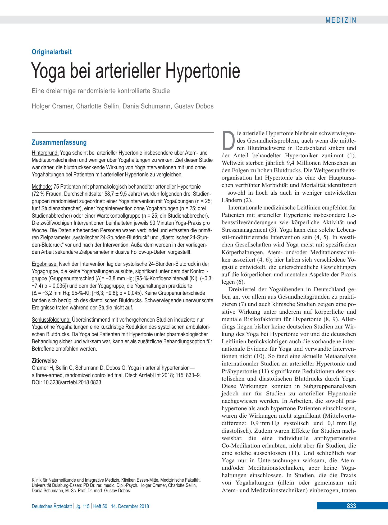 Vorschauseite 1: Yoga bei arterieller Hypertonie – Deutsches Ärzteblatt