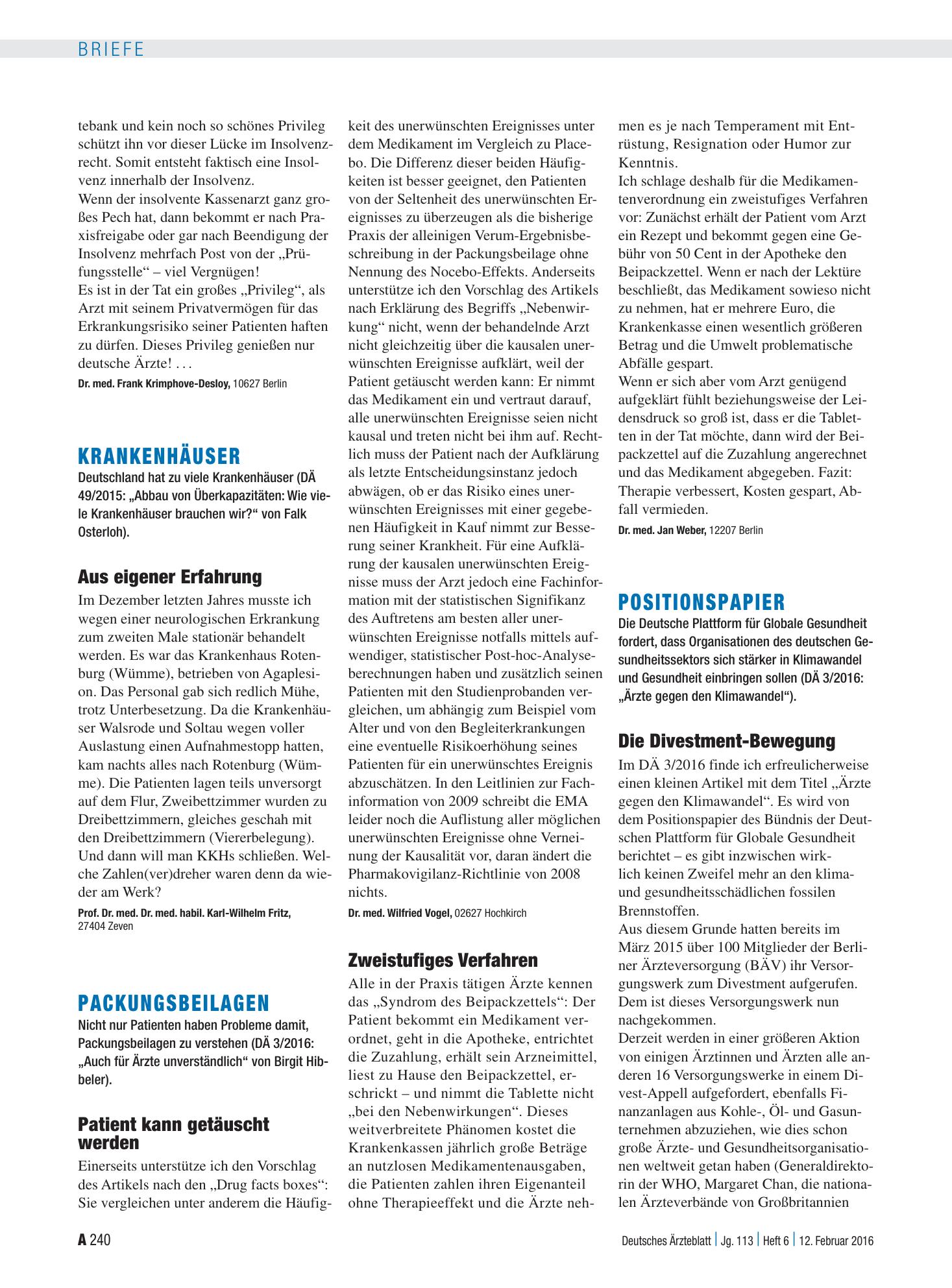 Vorschauseite 1: Krankenhäuser: Aus eigener Erfahrung – Deutsches Ärzteblatt