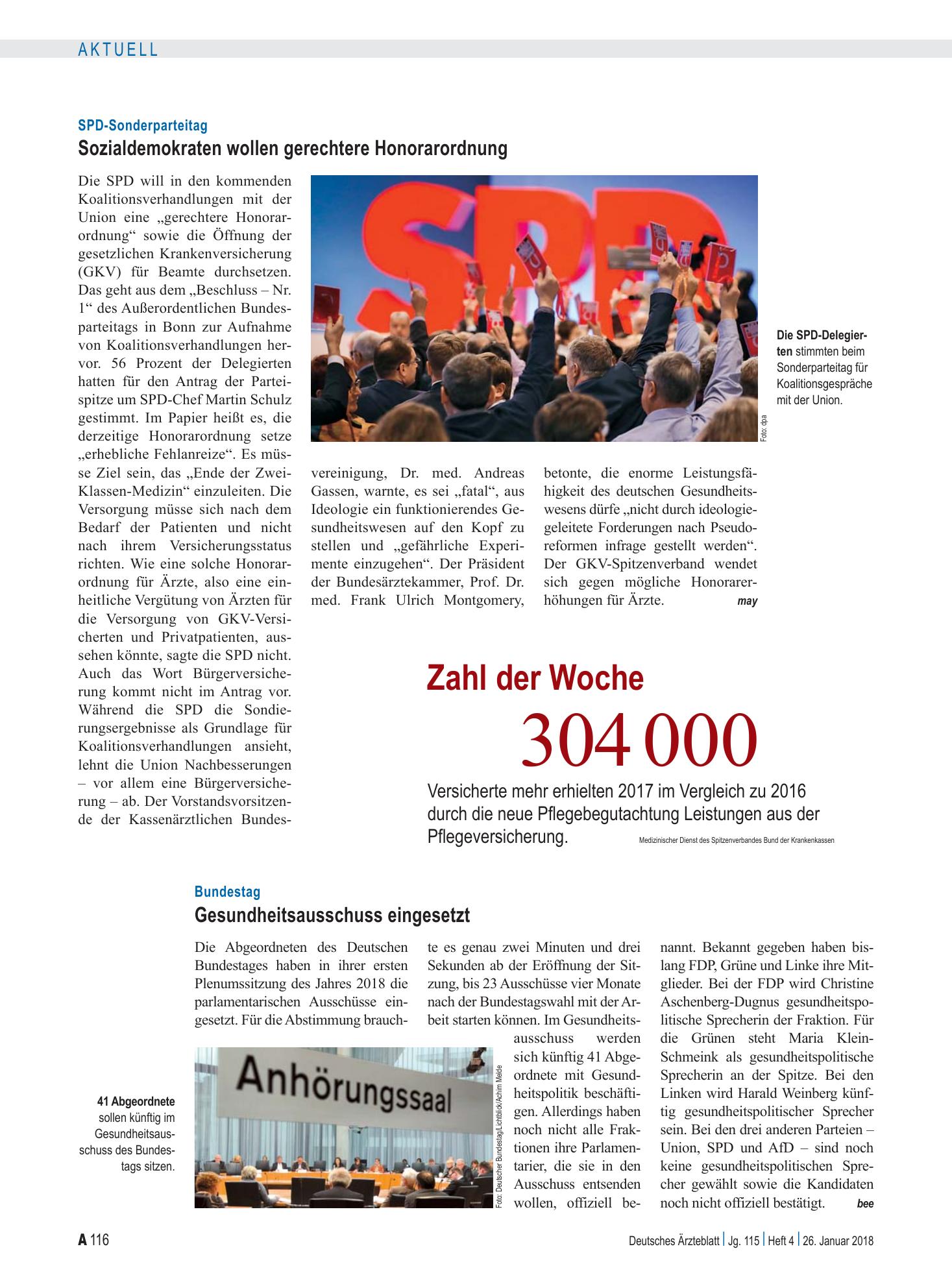 Vorschauseite 1: Bundestag: Gesundheitsausschuss eingesetzt – Deutsches Ärzteblatt