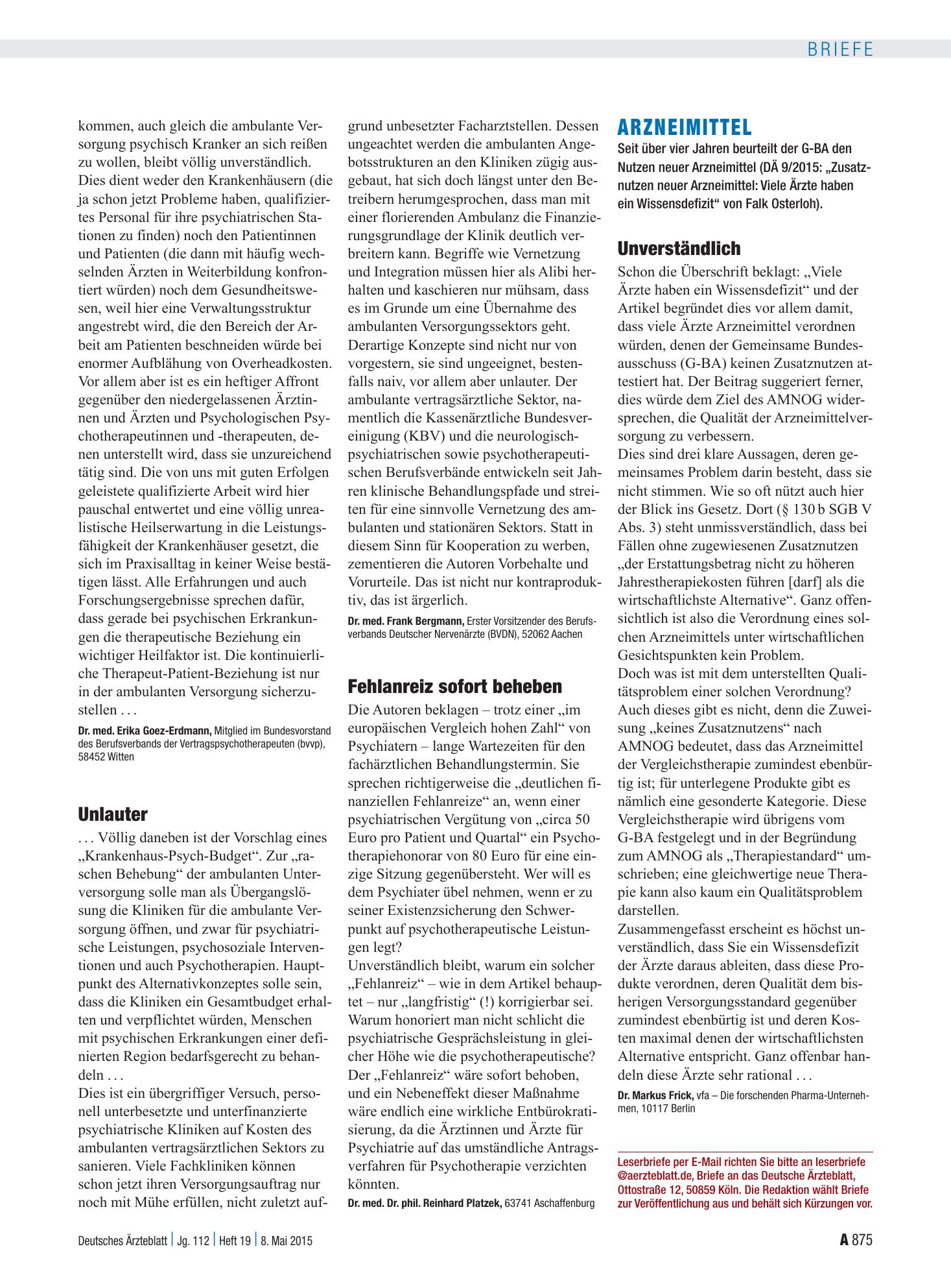 Vorschauseite 1: Arzneimittel: Unverständlich – Deutsches Ärzteblatt