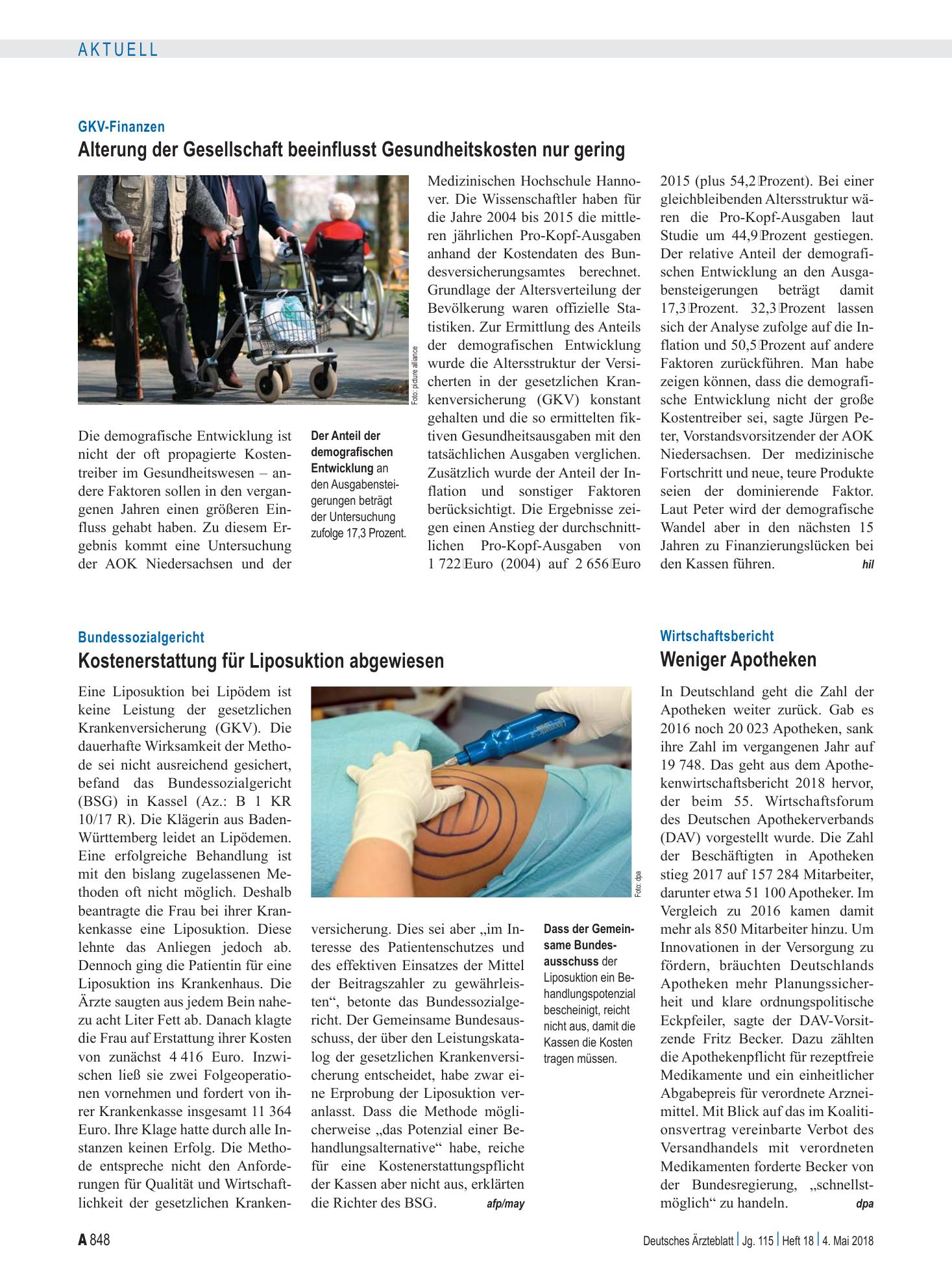 Vorschauseite 1: Wirtschaftsbericht: Weniger Apotheken – Deutsches Ärzteblatt