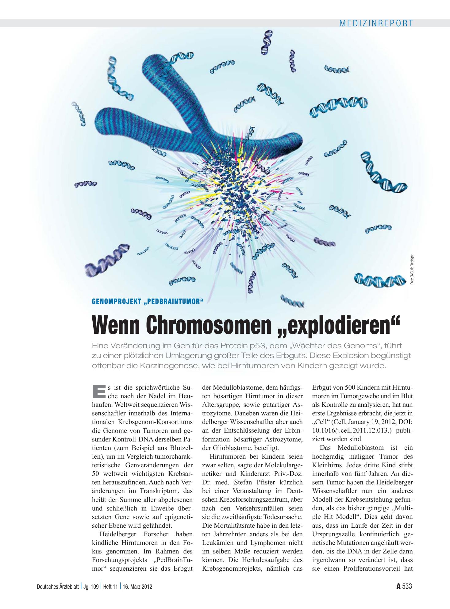 Vorschauseite 1: Genomprojekt „PedBrainTumor“: Wenn Chromosomen „explodieren“ – Deutsches Ärzteblatt