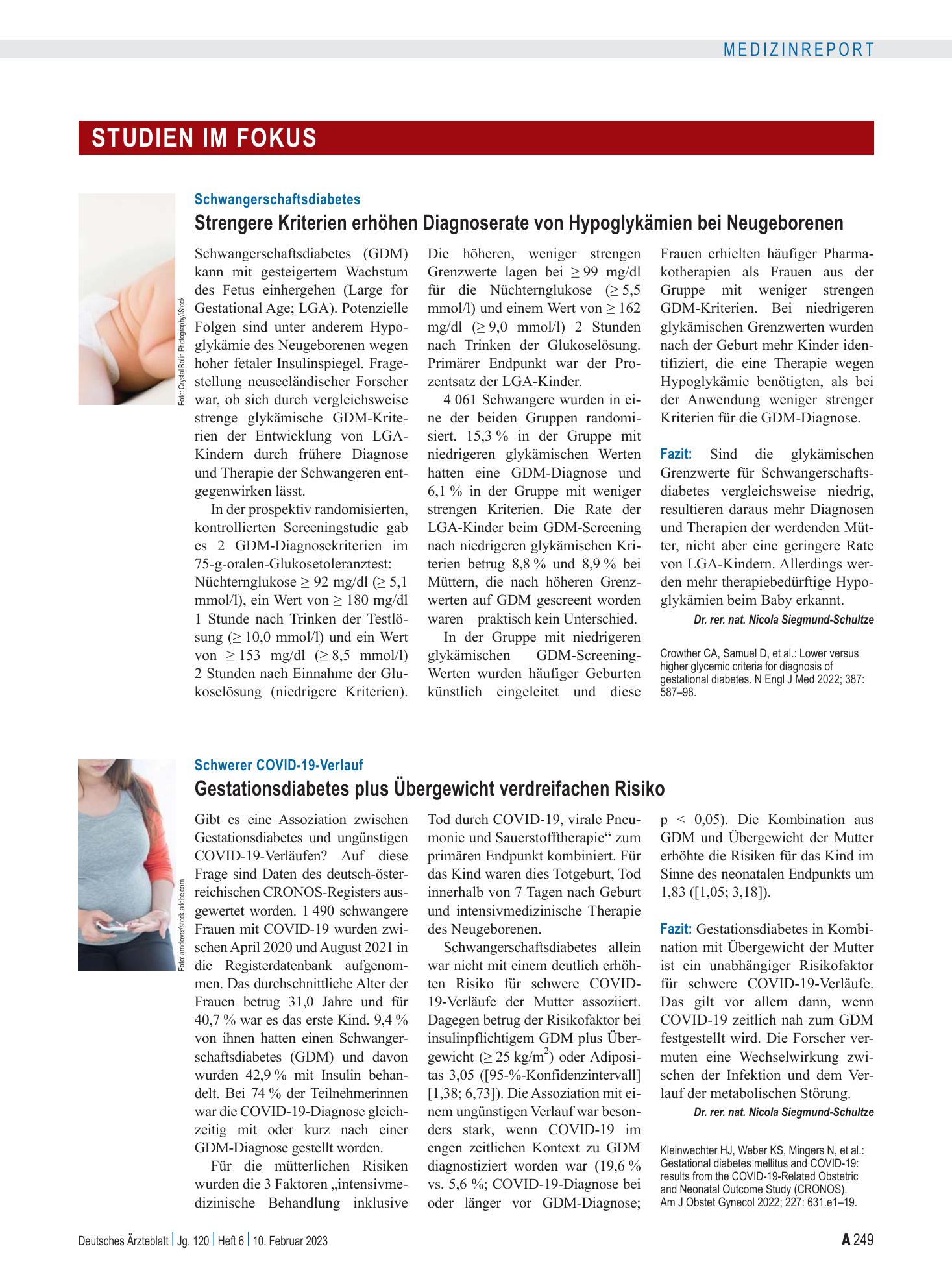 Vorschauseite 1: Schwerer COVID-19-Verlauf: Gestationsdiabetes plus Übergewicht verdreifachen Risiko – Deutsches Ärzteblatt