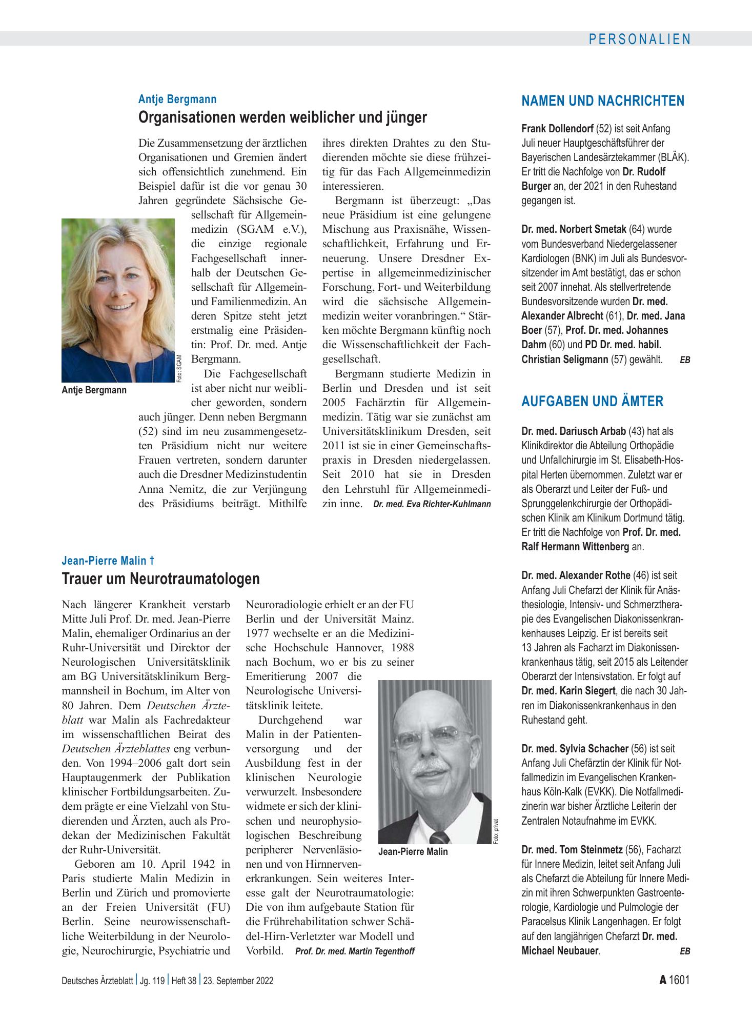 Vorschauseite 1: Aufgaben und Ämter – Deutsches Ärzteblatt
