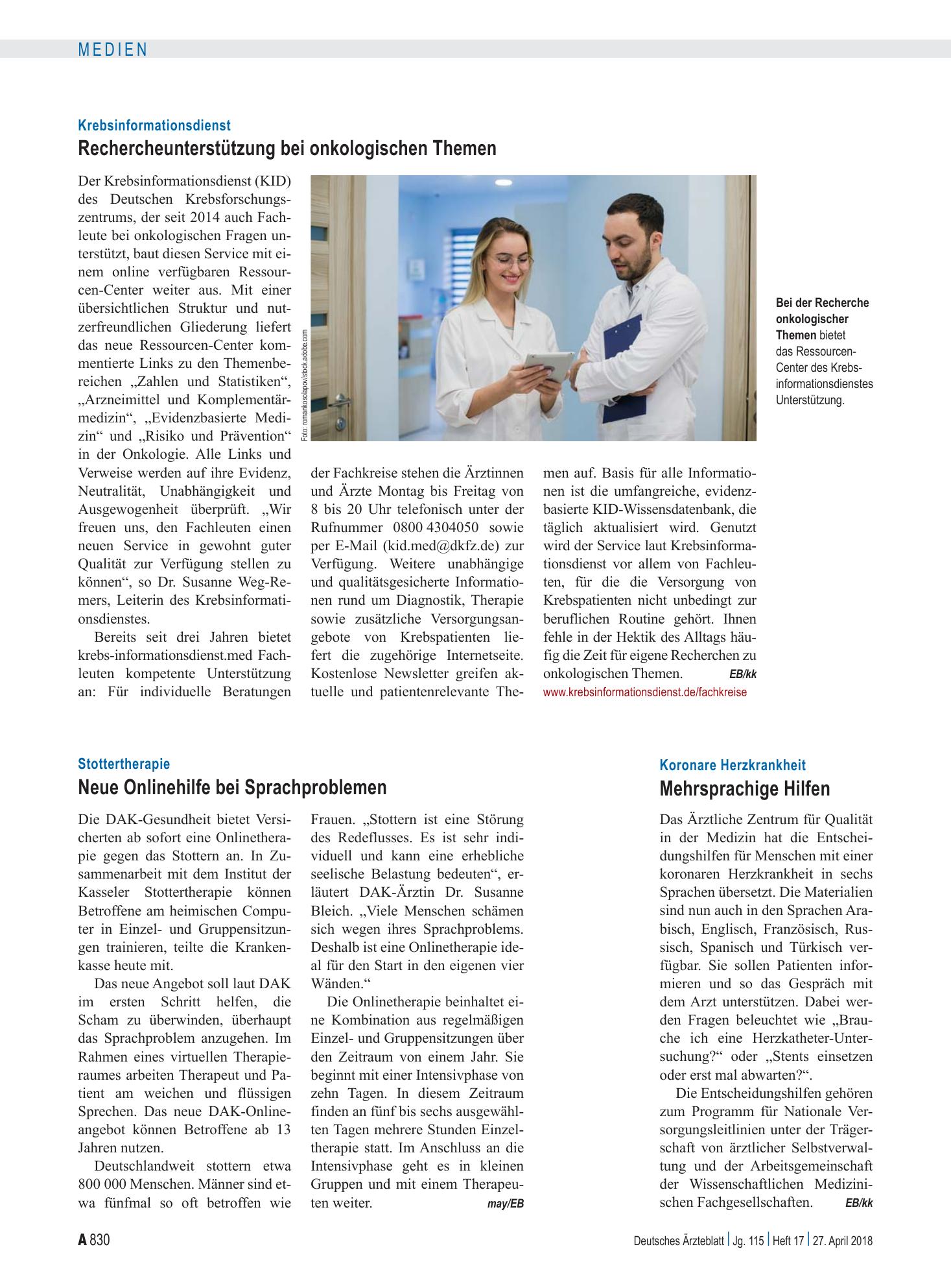 Vorschauseite 1: Stottertherapie: Neue Onlinehilfe bei Sprachproblemen – Deutsches Ärzteblatt
