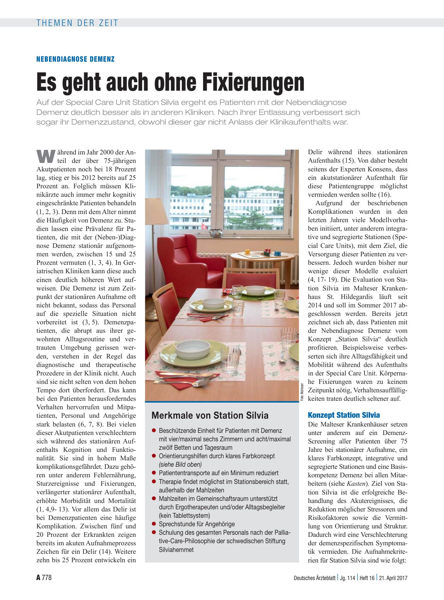 Vorschauseite 1: Nebendiagnose Demenz: Es geht auch ohne Fixierungen – Deutsches Ärzteblatt
