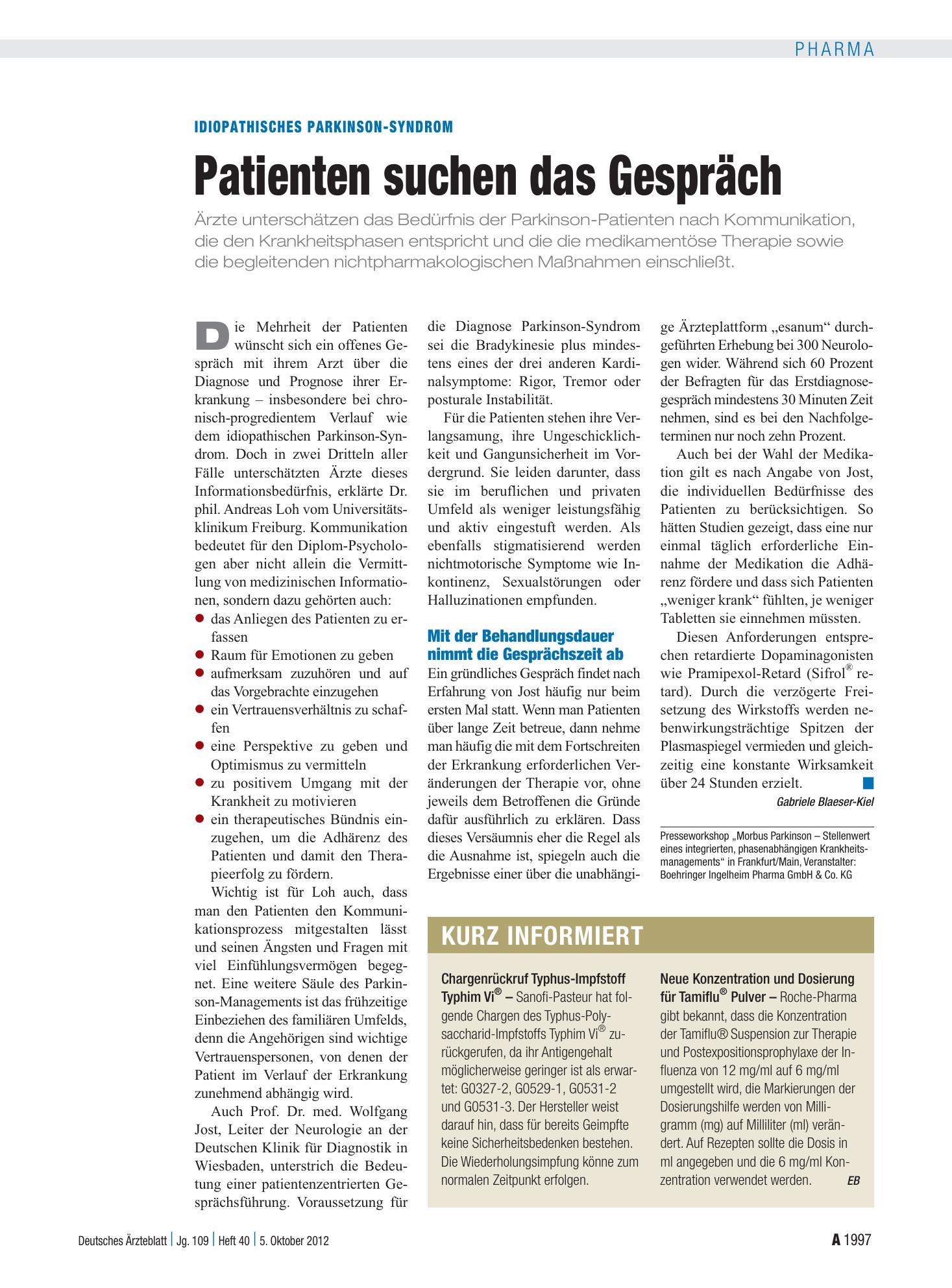 Vorschauseite 1: Kurz informiert – Deutsches Ärzteblatt