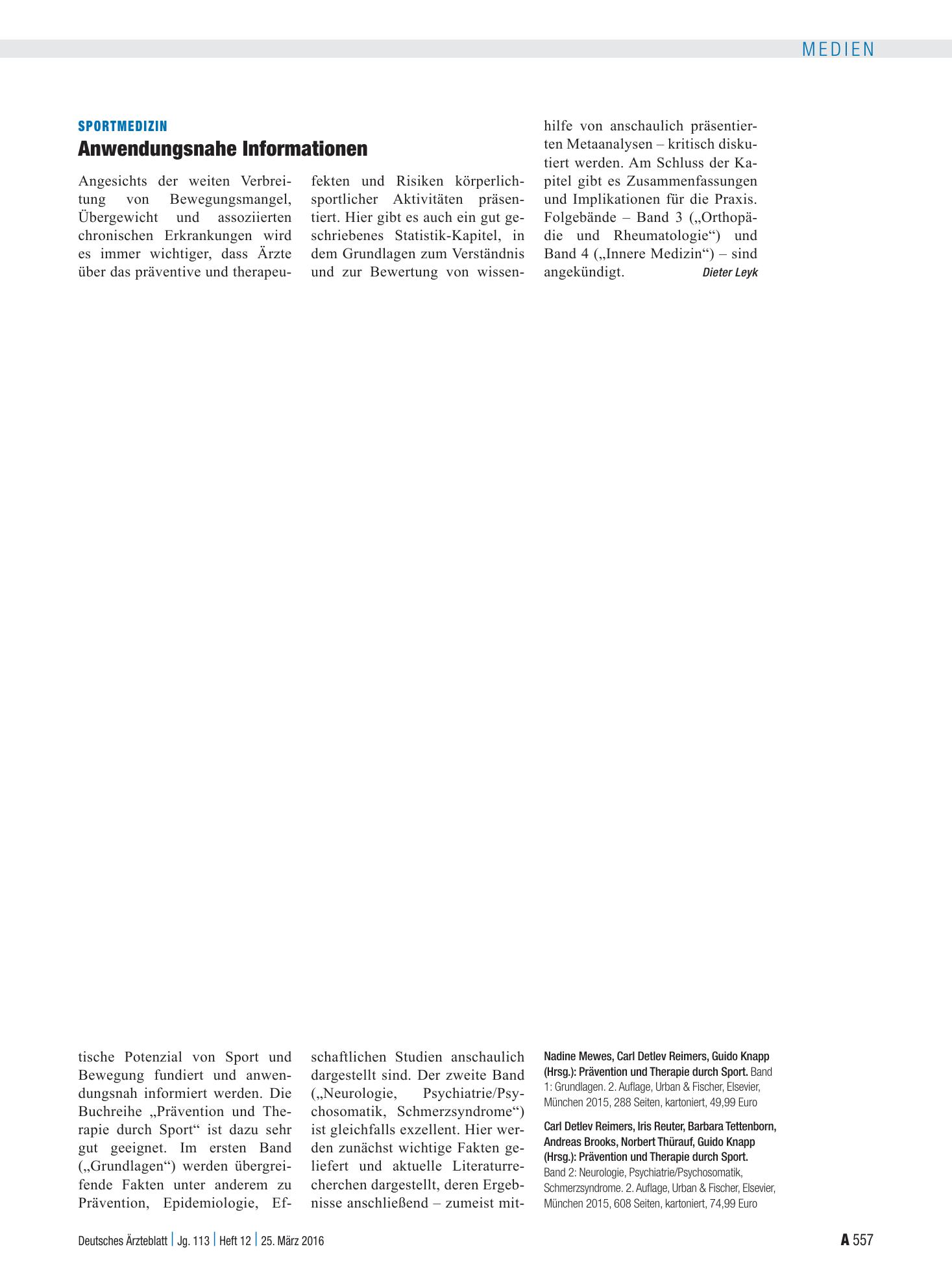 Vorschauseite 1: Sportmedizin: Anwendungsnahe Informationen – Deutsches Ärzteblatt