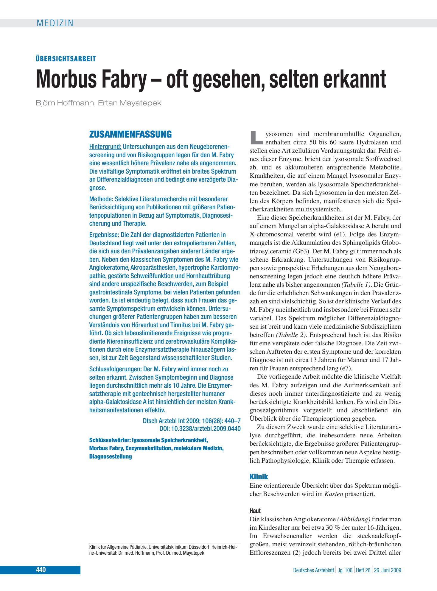 Vorschauseite 1: Morbus Fabry – oft gesehen, selten erkannt – Deutsches Ärzteblatt