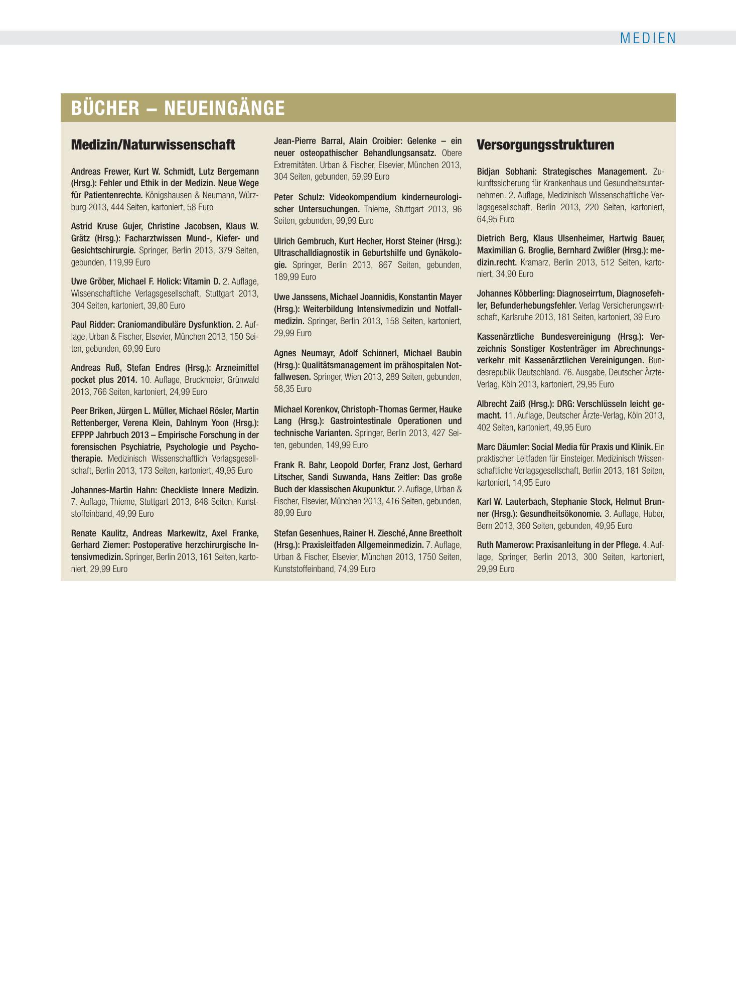Vorschauseite 1: Bücher - Neueingänge – Deutsches Ärzteblatt